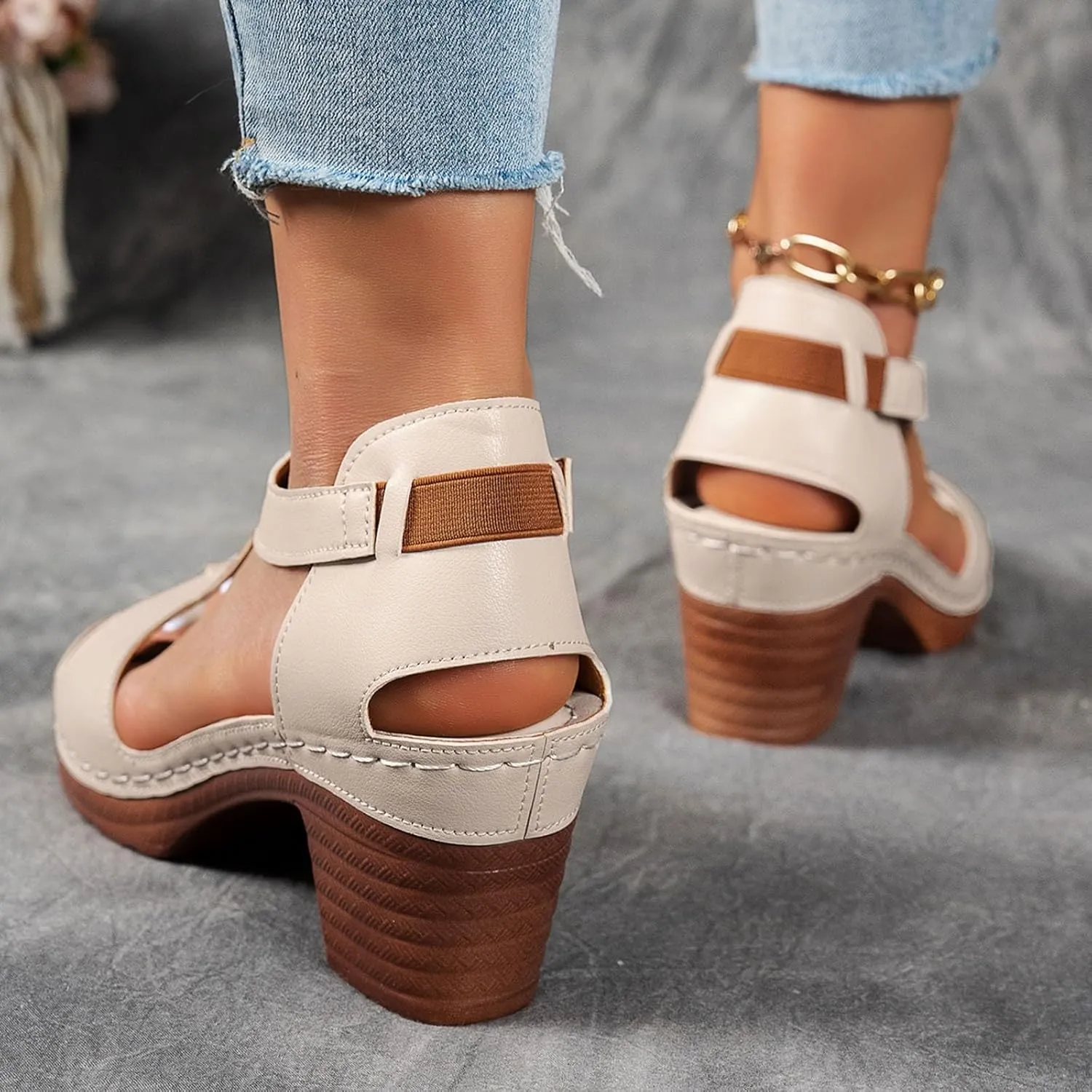 Chunky Heel Sandals for Women Platform Wedges Open Toe Wedges Heels Dressy Summer Comfortable Platform Sandals Ankle Strap Low Heels Work Sandal for Women Office Summer Shoes