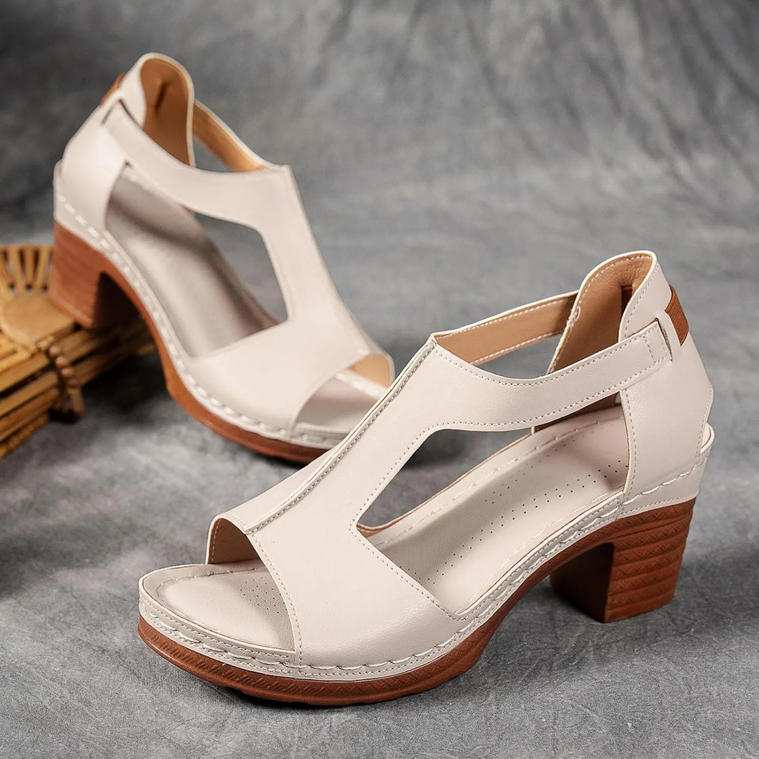 Chunky Heel Sandals for Women Platform Wedges Open Toe Wedges Heels Dressy Summer Comfortable Platform Sandals Ankle Strap Low Heels Work Sandal for Women Office Summer Shoes