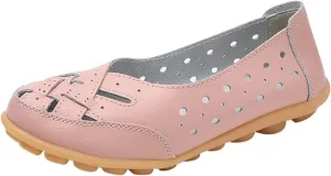 Close Toe Sandals for Women Orthopedic Loafers Breathable Leather Comfortable Hollow Soft Flats Summer Casual Slip-On Shoes