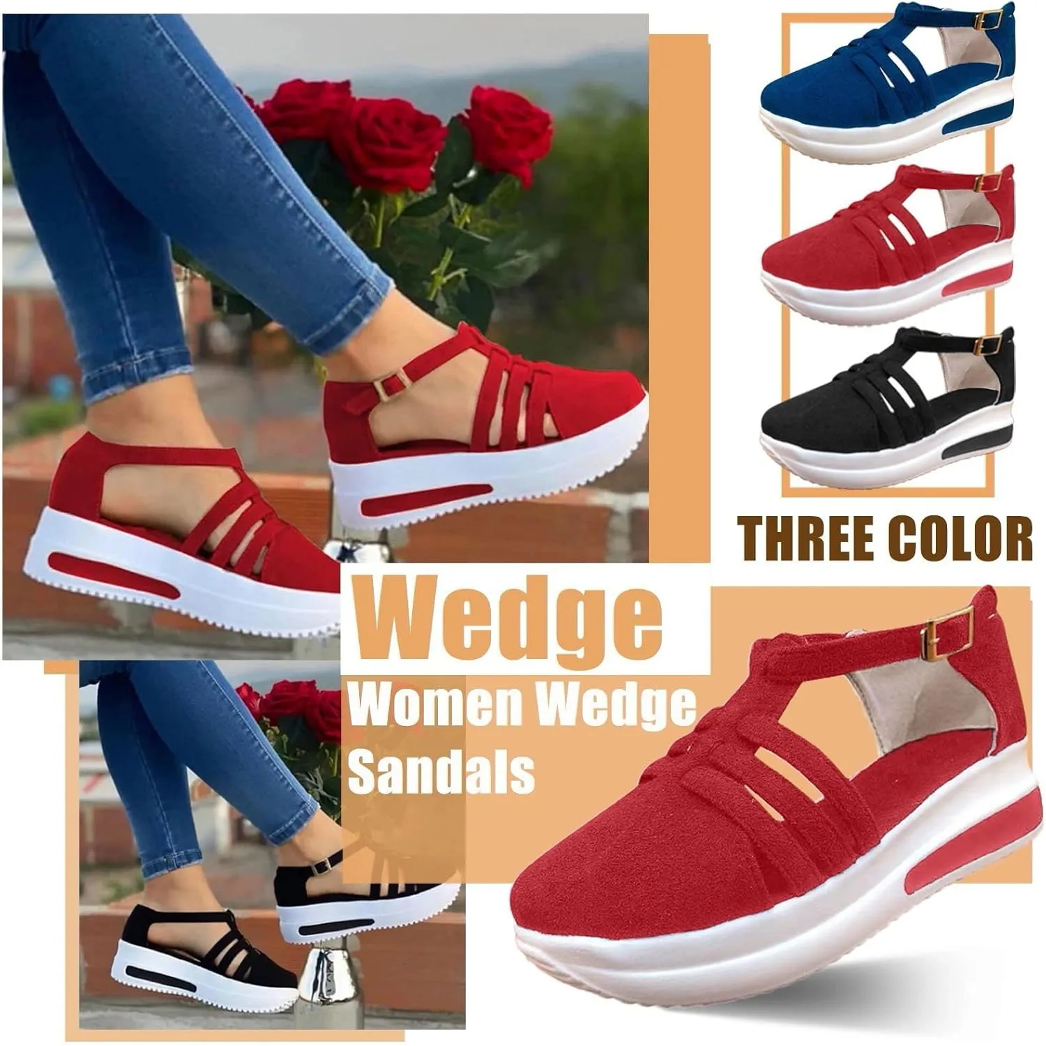 Closed Toe Sandals for Women 2025 Dressy Summer Comfortable Platform Wedge Sandals Ankle Strap Slip On Sandal with Arch Support Casual Hollow Out Sandal Dress Walking Shoes