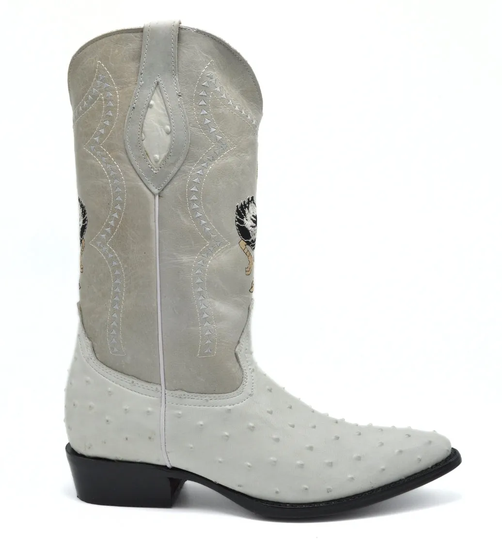 Combo JB901 Bone Men's Western Boots: J Toe Cowboy & Rodeo boots in Genuine Leather Ostrich Print  001 Bone Belt