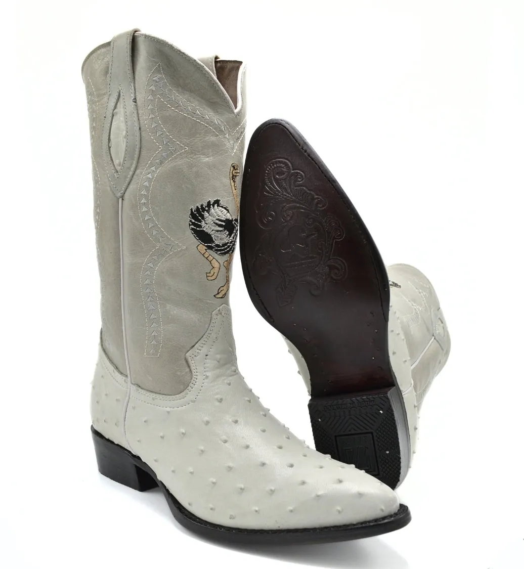 Combo JB901 Bone Men's Western Boots: J Toe Cowboy & Rodeo boots in Genuine Leather Ostrich Print  001 Bone Belt
