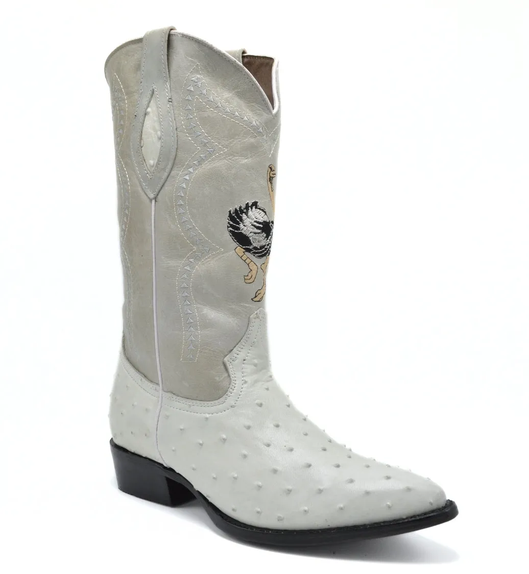 Combo JB901 Bone Men's Western Boots: J Toe Cowboy & Rodeo boots in Genuine Leather Ostrich Print  001 Bone Belt