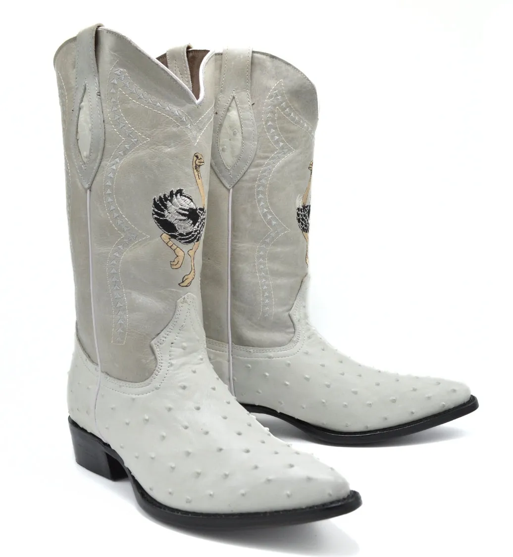 Combo JB901 Bone Men's Western Boots: J Toe Cowboy & Rodeo boots in Genuine Leather Ostrich Print  001 Bone Belt
