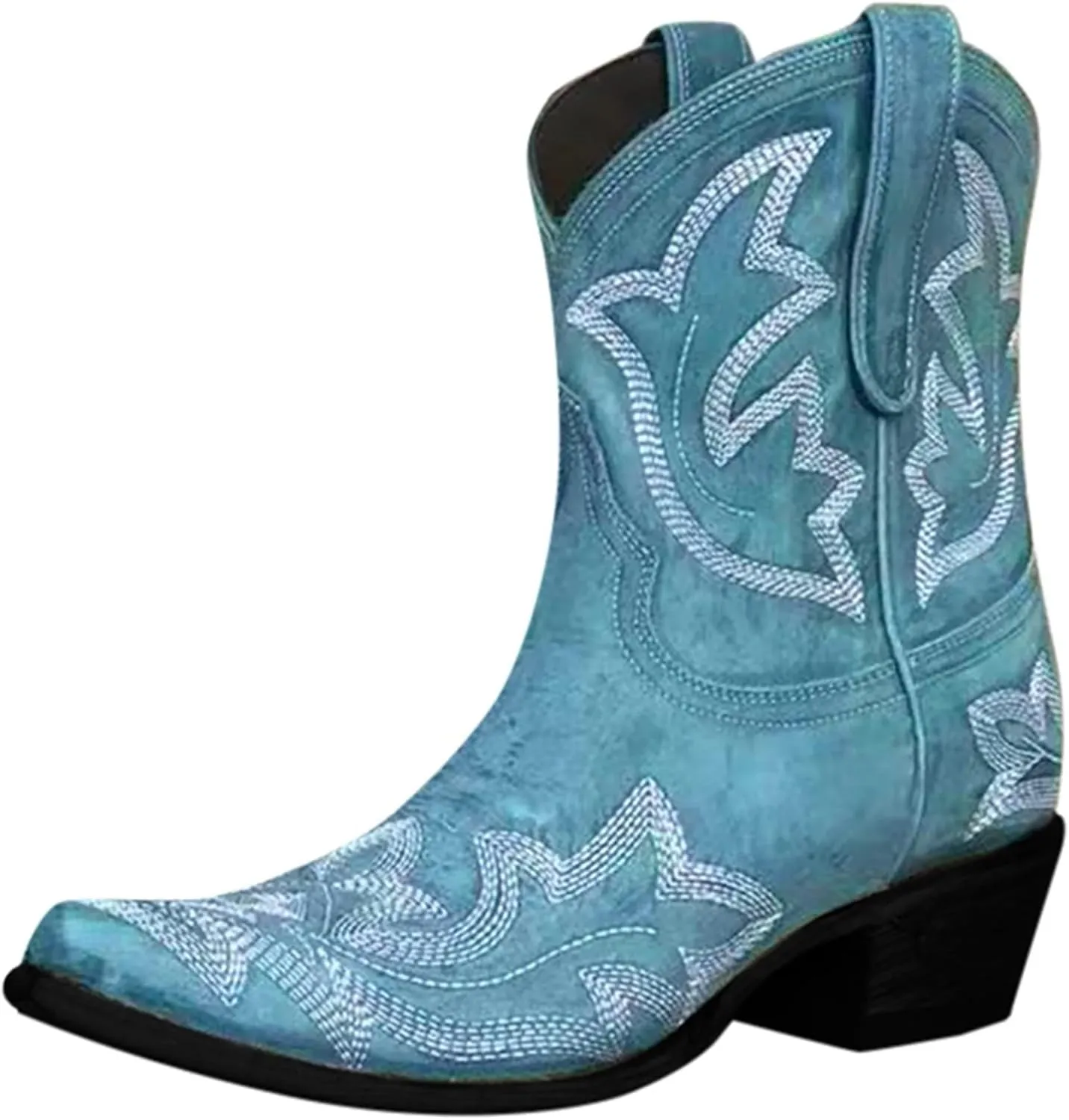Cowboy Boots for Women Ankle Boots for Women Comfy Vintage Women's Leather Non-Slip Low Heel Pull-On Rider Boots