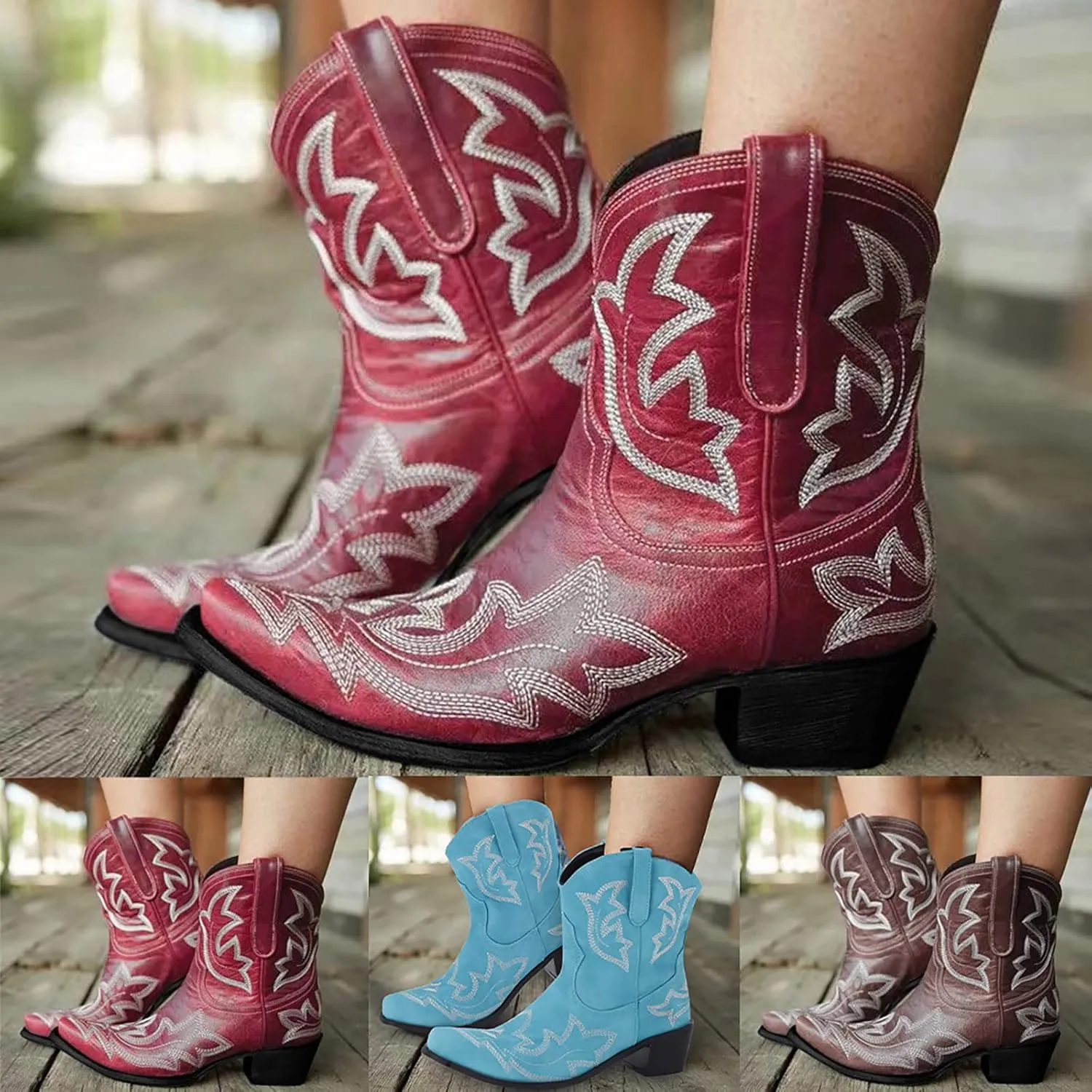 Cowgirl Boots Women Cowgirl Boots Women Slip on Pointed Toe Rubber Sole Stitched Embroidered Classic Western Boots
