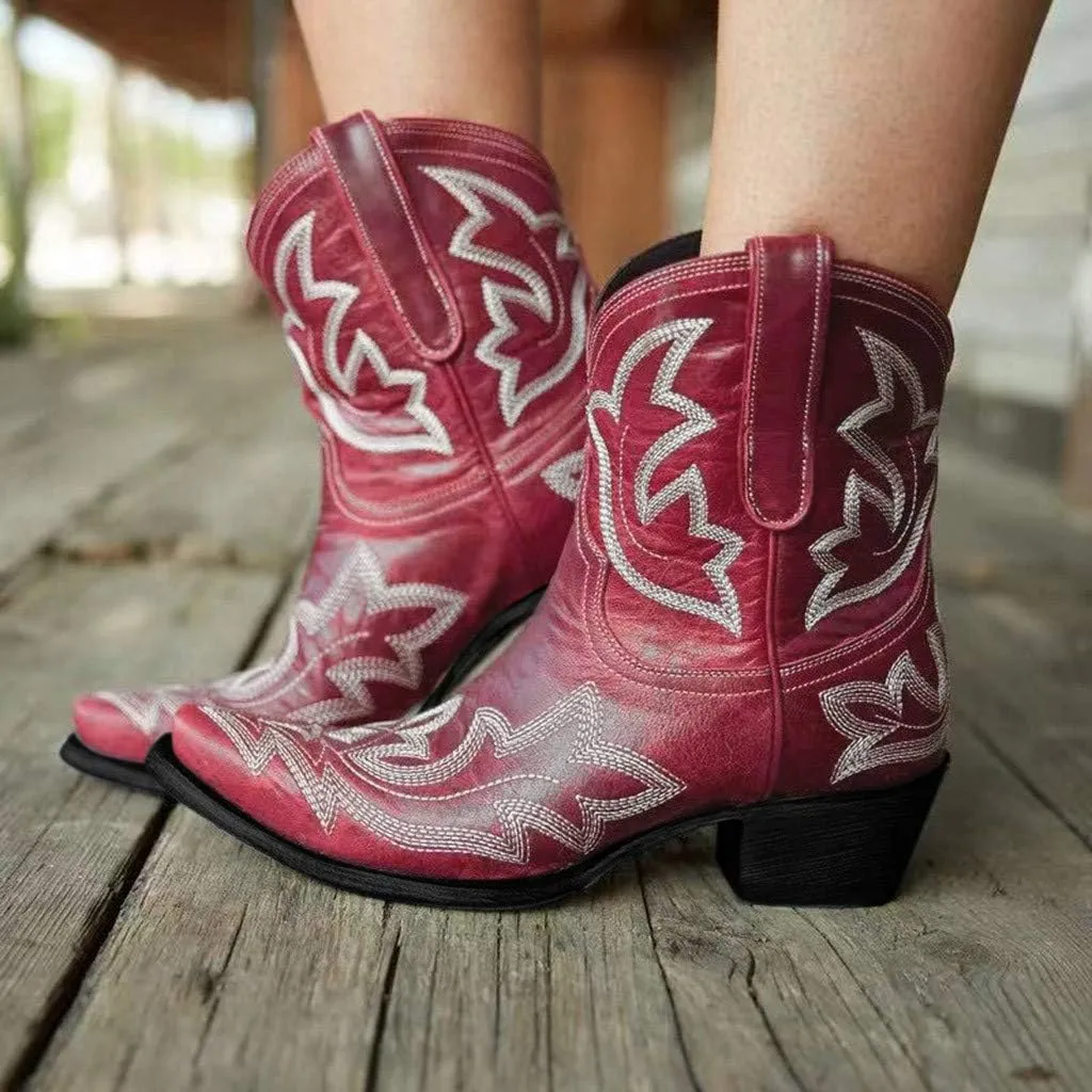 Cowgirl Boots Women Cowgirl Boots Women Slip on Pointed Toe Rubber Sole Stitched Embroidered Classic Western Boots