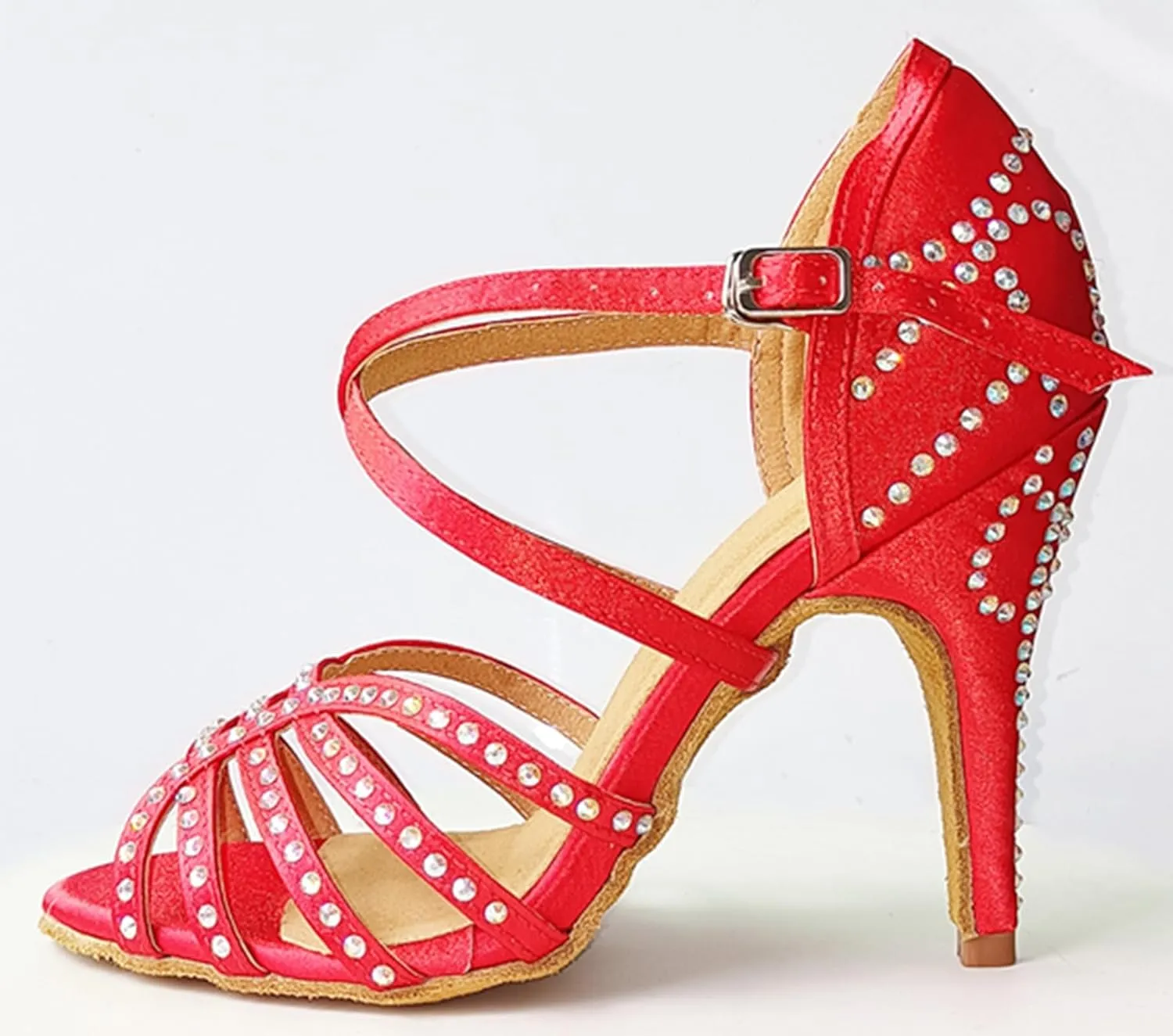 Dancing Heels for Women Stiletto Latin Tango Dance Shoes Rhinestones Bridal Wedding Sandals X518