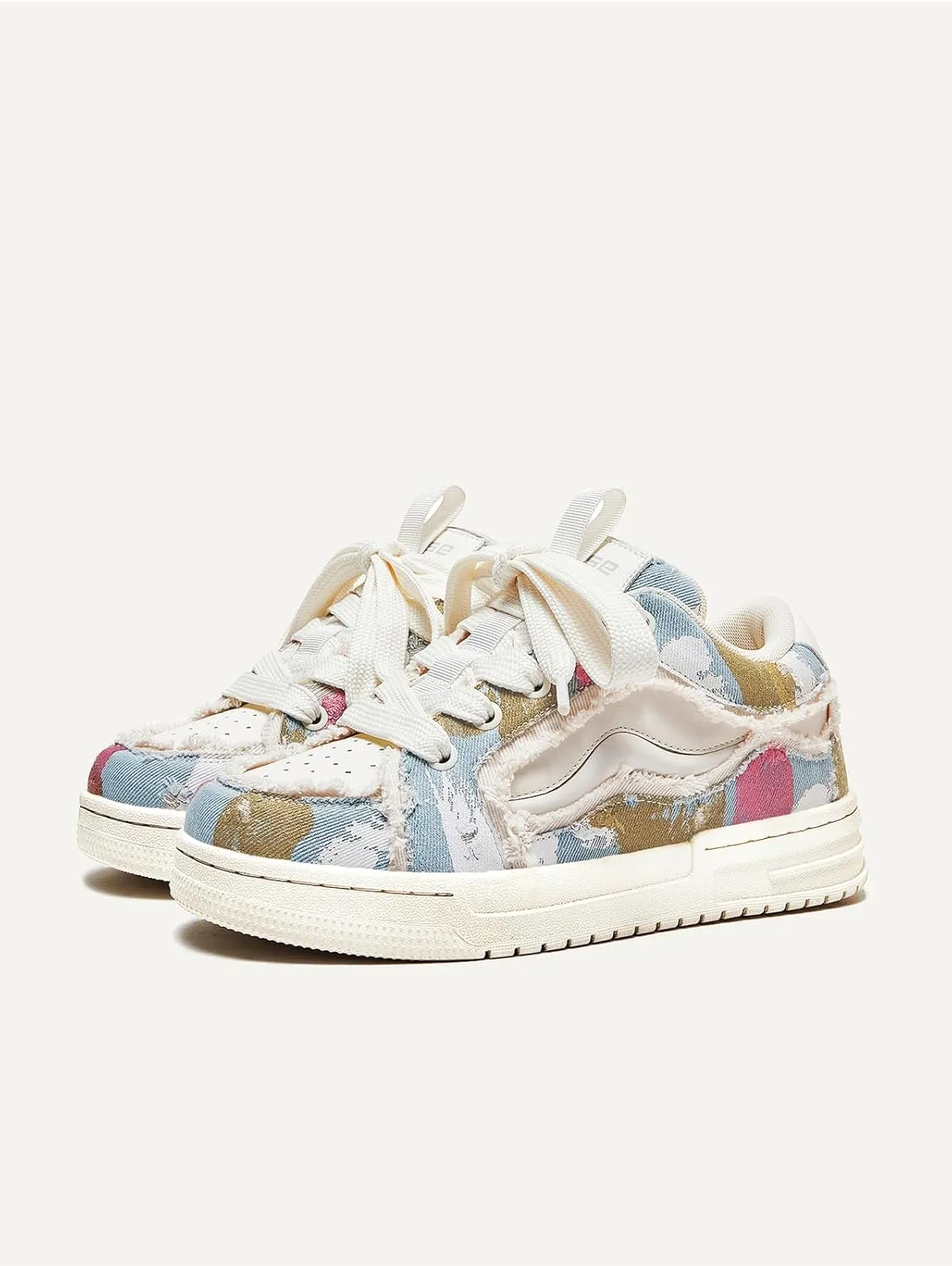 Denim Doodle Chunky Sneakers for Women & Girls - Y2K Canvas Leather Cute Shoes, Comfy Orthopedic Support Retro Kawaii Streetwear for Back to School, Holiday Parties, Beach Travel, All-Match
