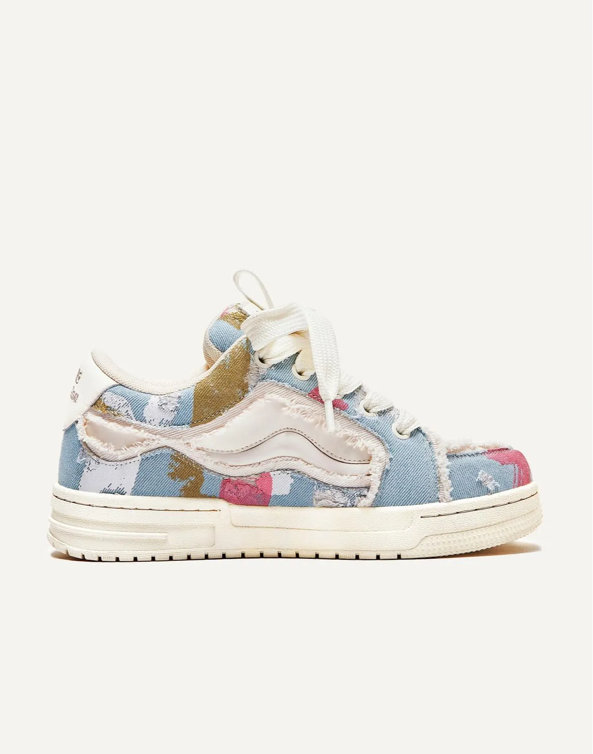 Denim Doodle Chunky Sneakers for Women & Girls - Y2K Canvas Leather Cute Shoes, Comfy Orthopedic Support Retro Kawaii Streetwear for Back to School, Holiday Parties, Beach Travel, All-Match
