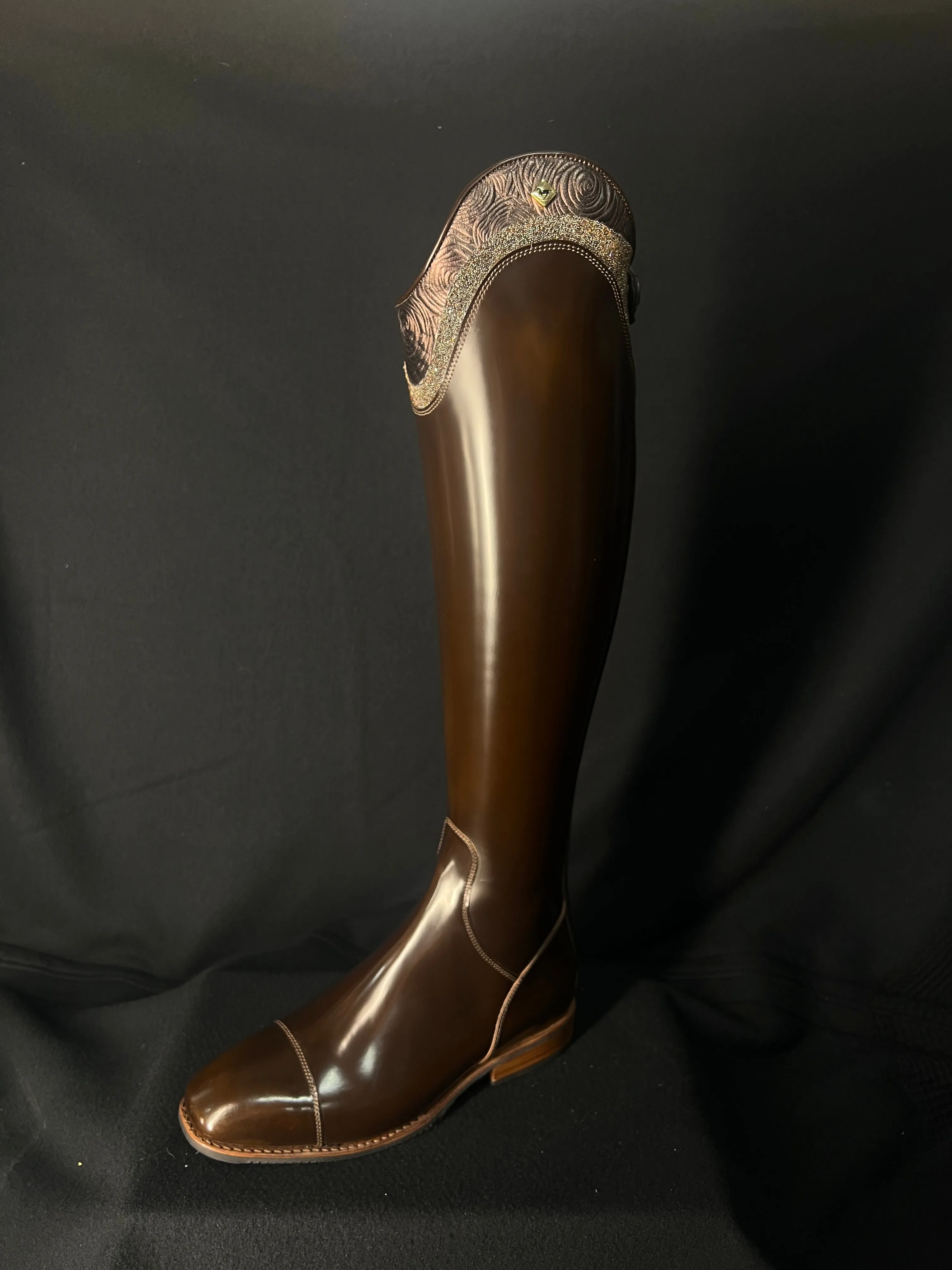 DeNiro S2601 Custom Dressage Boots Brushed Po Fondente w/ Roseto Brown and Lame Argento - In Stock