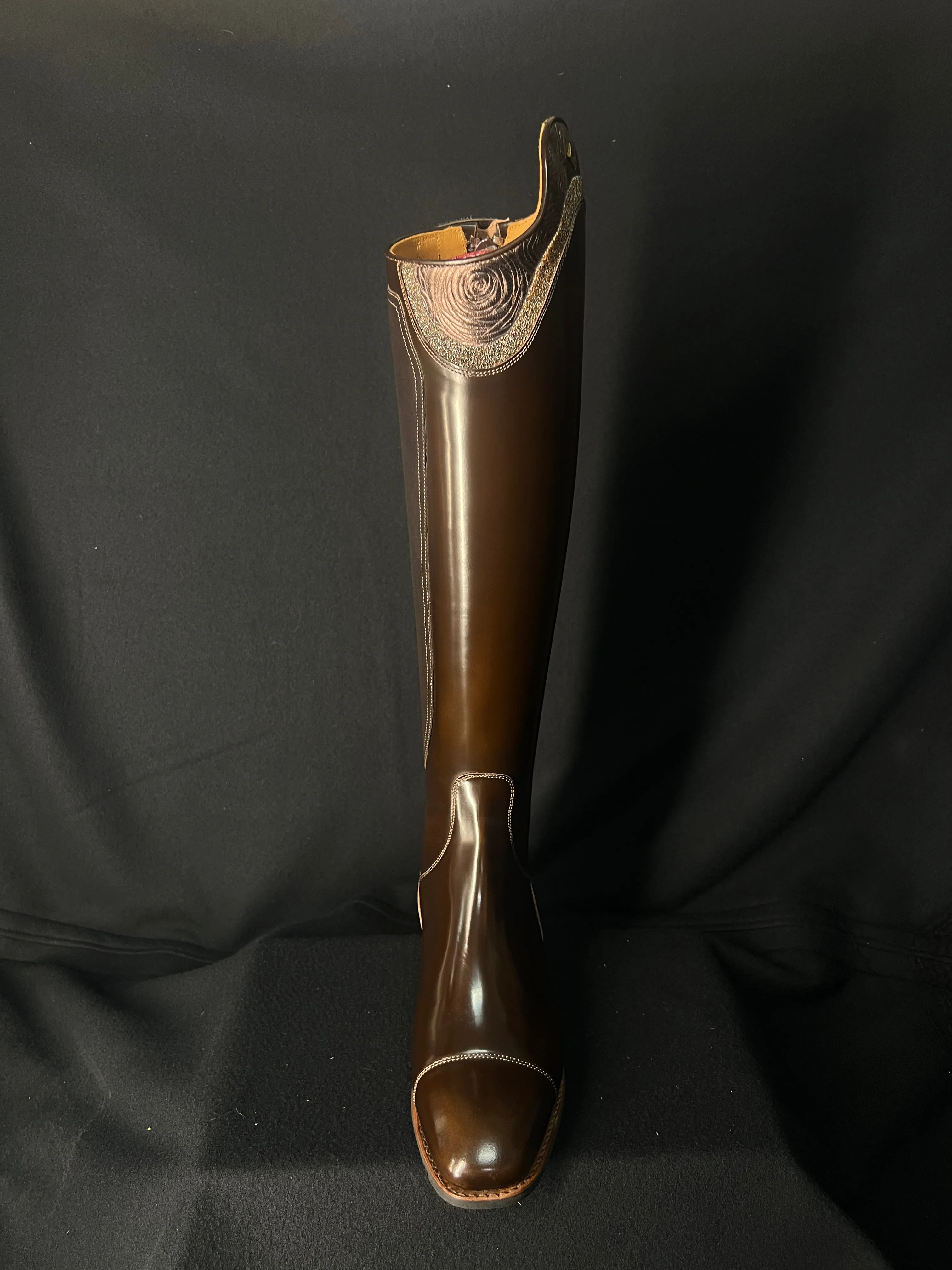 DeNiro S2601 Custom Dressage Boots Brushed Po Fondente w/ Roseto Brown and Lame Argento - In Stock