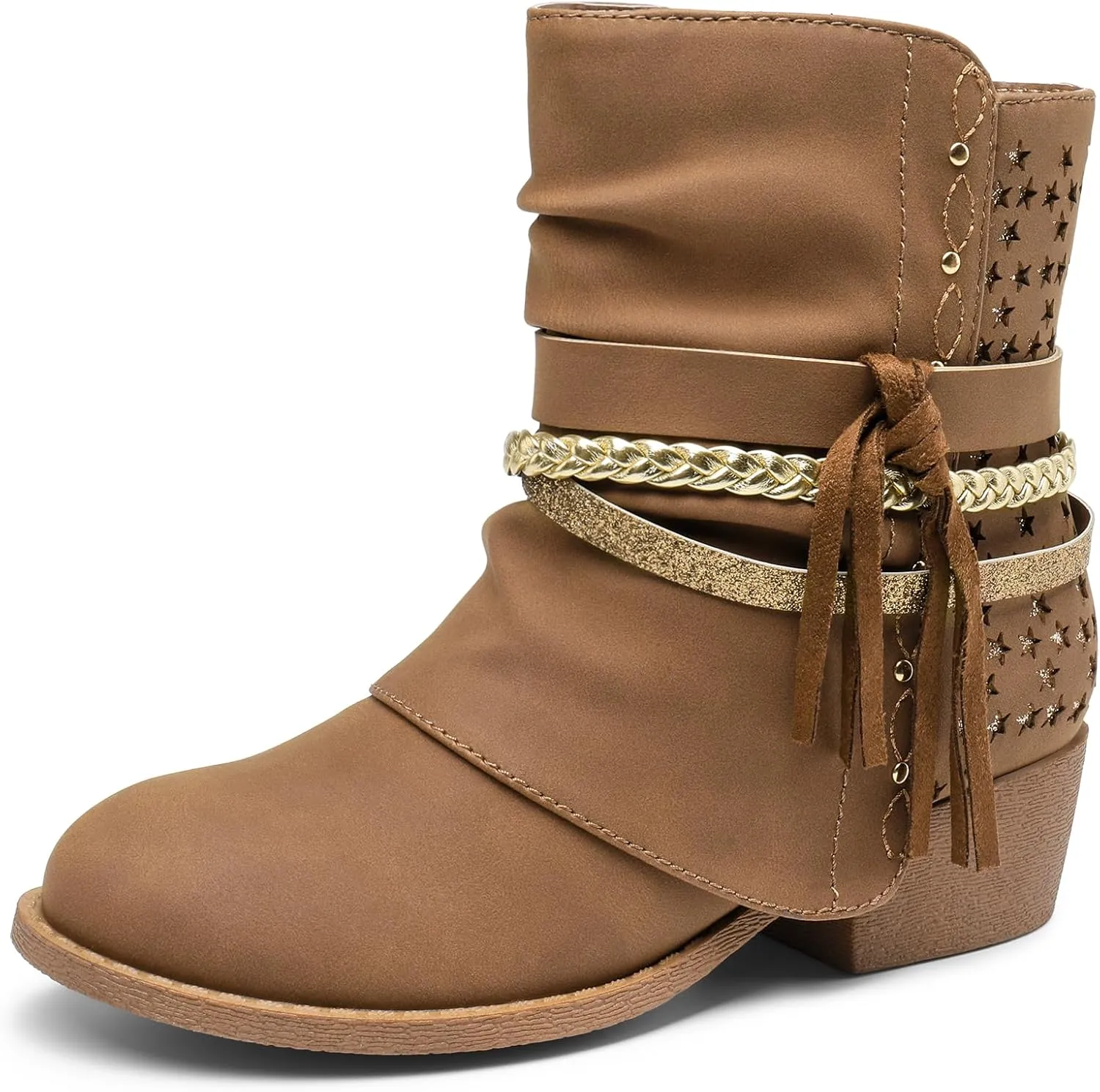 DREAM PAIRS Girls Ankle Boots Side Zipper Low Heels Boots Little Kid/Big Kid,Size 10 Toddler,CAMEL,SDBO225K-1
