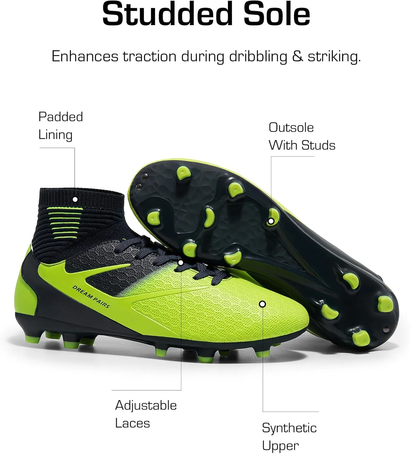 DREAM PAIRS Men's High-Tops Soccer Cleats Lace-Up Adult Football Shoes Lightweight Professional Athletic Training Soccer Shoes