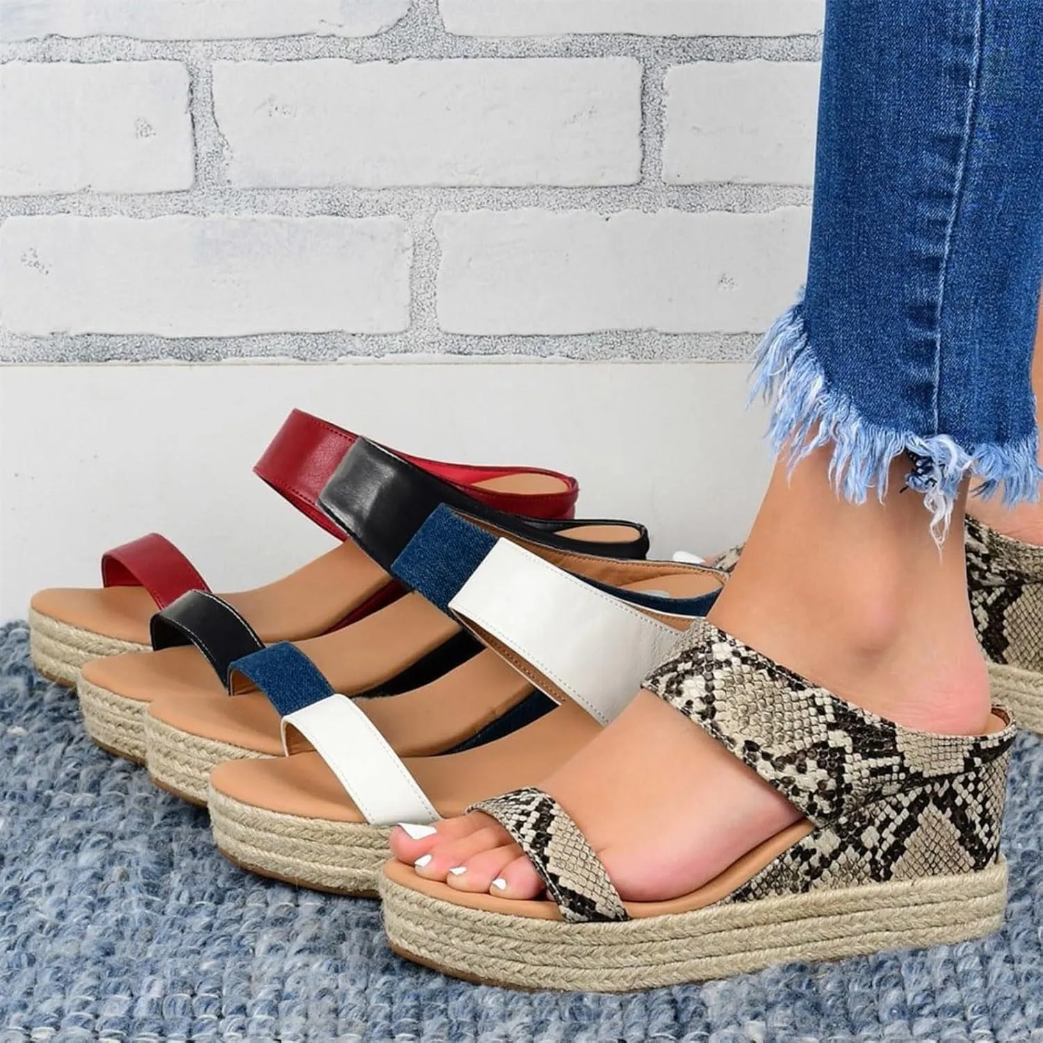 Eduavar Espadrille Sandals for Women, Wedge Sandals for Women Dressy Platform Wedge Sandals Breathable Summer Beach Sandals