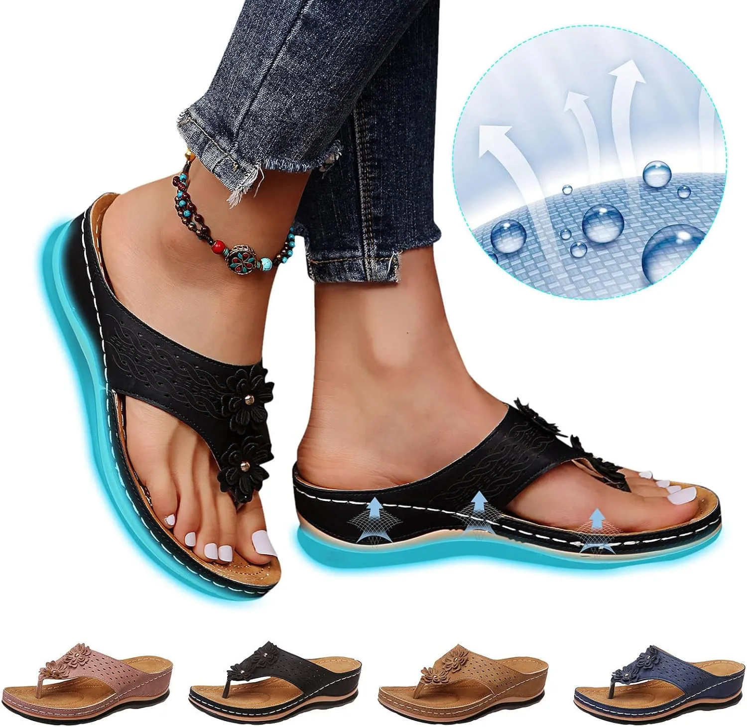 Eduavar Orthopedic Sandals for Women, Summer Beach Sandals for Women Casual Open Toe Flip Flops Sandals with Arch Support
