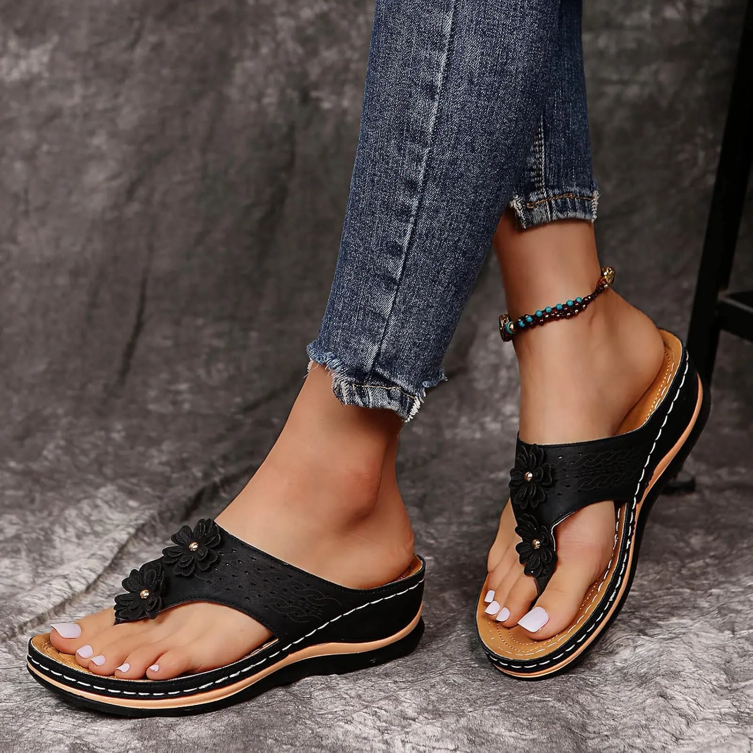 Eduavar Orthopedic Sandals for Women, Summer Beach Sandals for Women Casual Open Toe Flip Flops Sandals with Arch Support