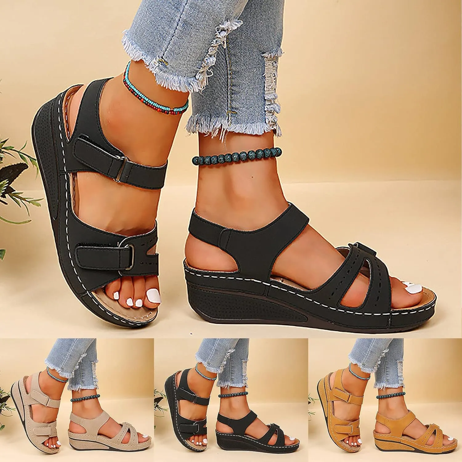Eduavar Sandals for Women Casual Summer, Wedge Sandals for Women Comfortable Platform Sandals Summer Breathable Sandals Shoes