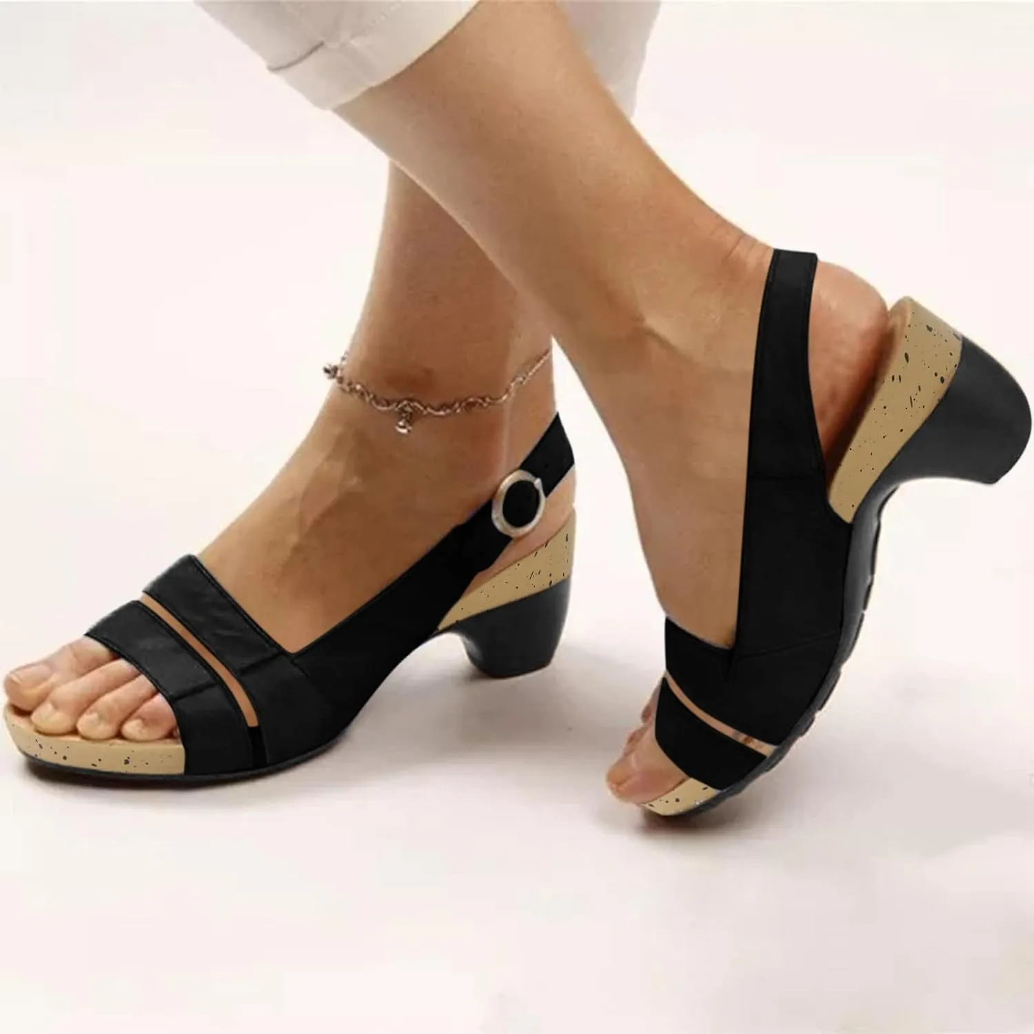 Eduavar Sandals for Women Dressy Summer, Orthopedic Sandals for Women Casual Open Toe Chunky Low Heel Sandals with Buckle