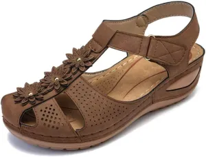 Eduavar Sandals Women Dressy Summer, Orthopedic Sandals for Women Comfortable Close Toe Sandals Cutout Wedge Sandals