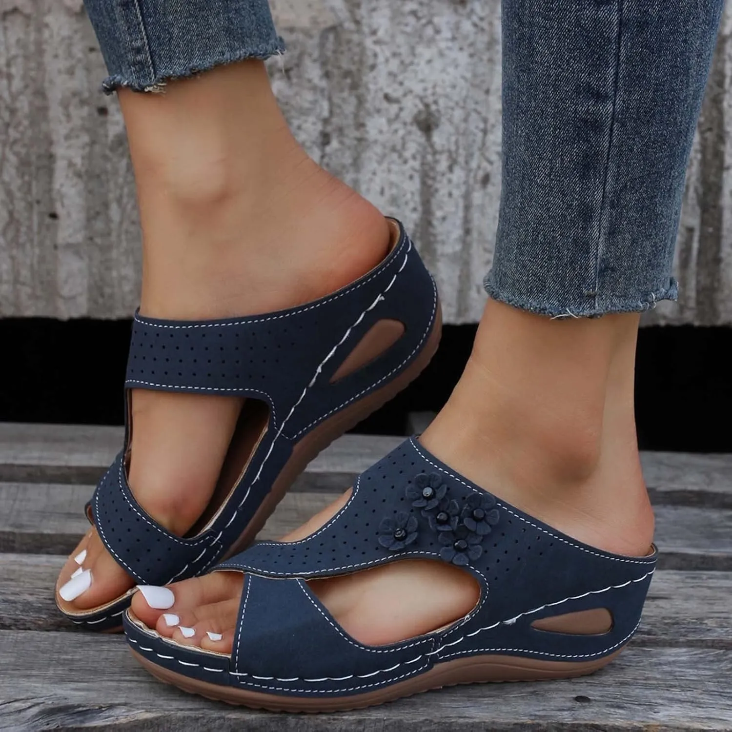 Eduavar Summer Sandals for Women 2023, Sandals Women Casual Summer Low Wedge Sandals Breathable Open Toe Walking Sandals