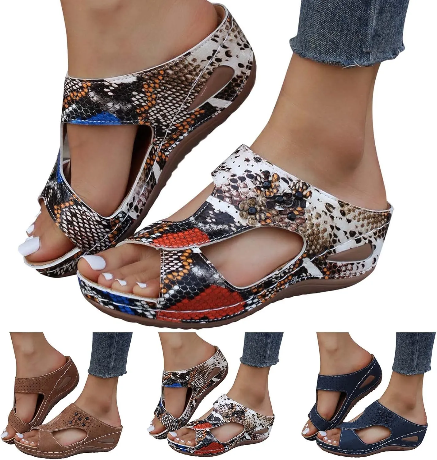 Eduavar Summer Sandals for Women 2023, Sandals Women Casual Summer Low Wedge Sandals Breathable Open Toe Walking Sandals