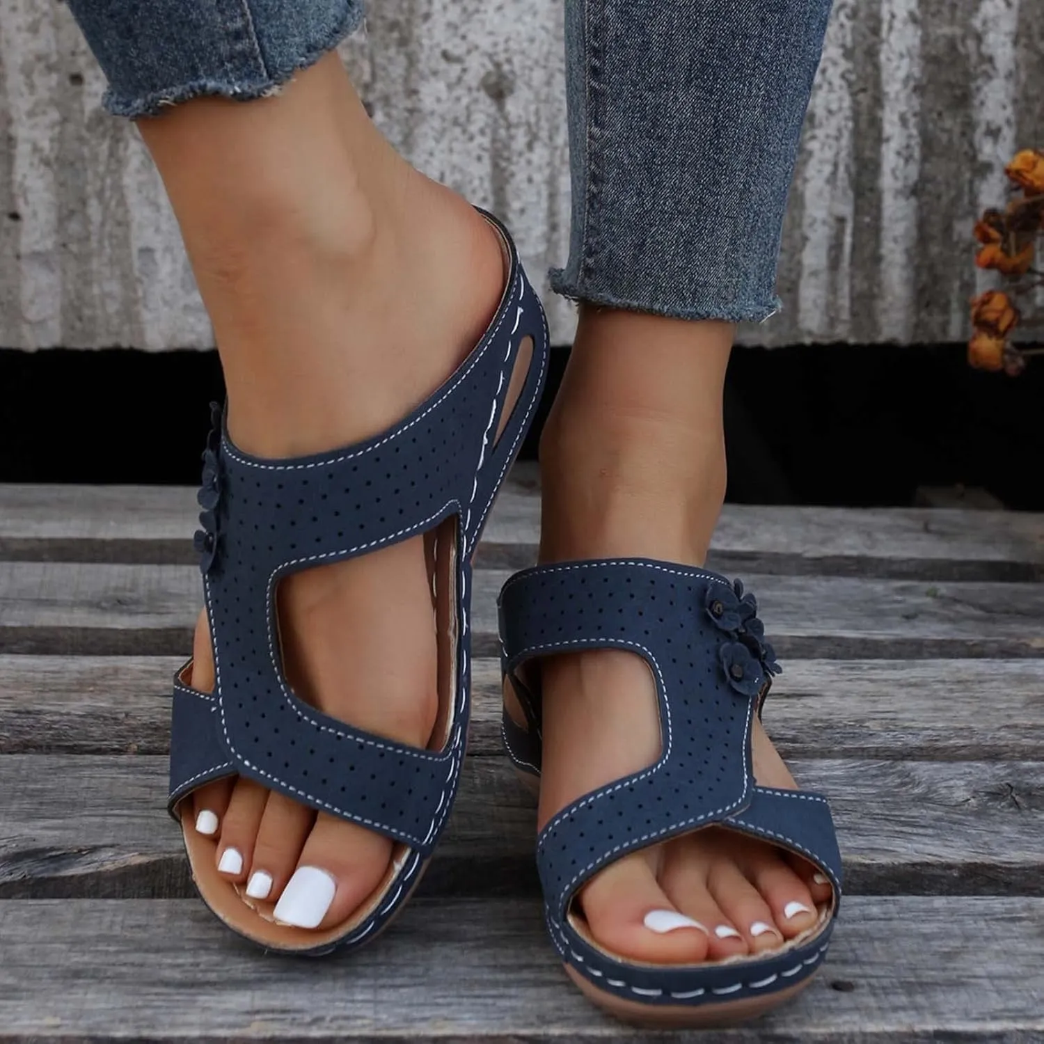 Eduavar Summer Sandals for Women 2023, Sandals Women Casual Summer Low Wedge Sandals Breathable Open Toe Walking Sandals