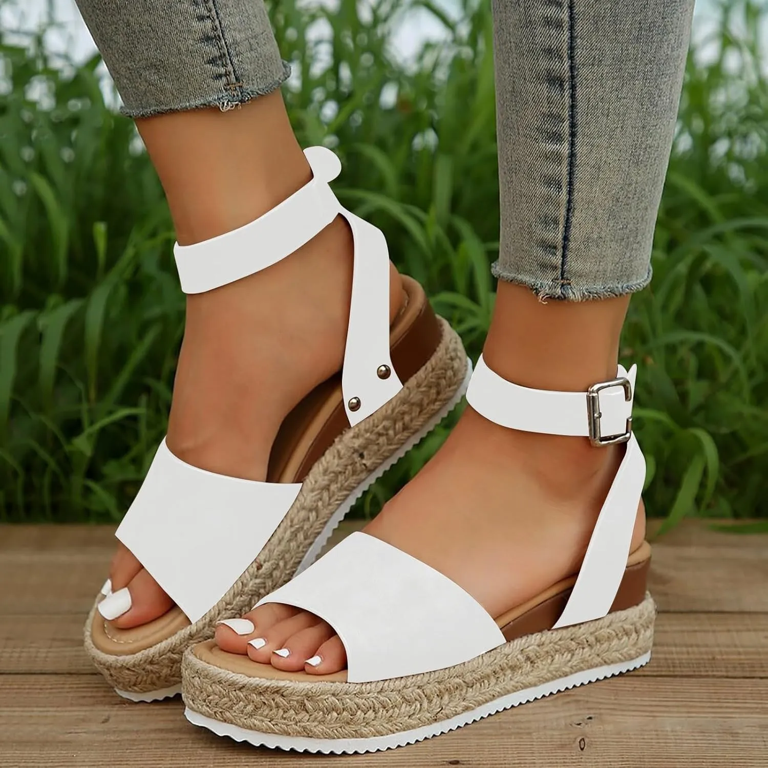 Espadrilles Flatform Wedge Sandal for Women Dressy,Casual Open Toe Buckle Ankle Strap Comfortable Arch Support Platform Wedge Sandals Summer Beach Shoes