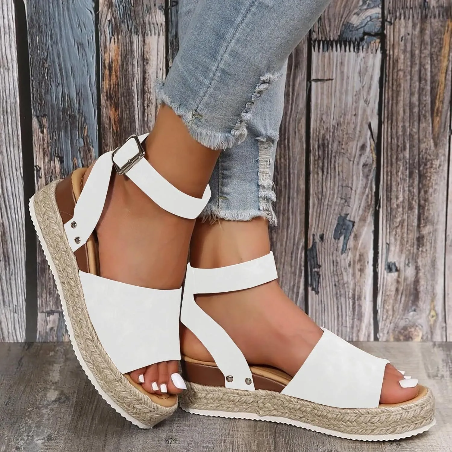 Espadrilles Flatform Wedge Sandal for Women Dressy,Casual Open Toe Buckle Ankle Strap Comfortable Arch Support Platform Wedge Sandals Summer Beach Shoes