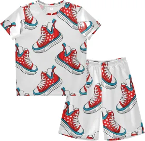 Exnundod Boys Shorts Set American Flag Sports Shoes Athletic Short Sets Basketball Casual Kids Summer Outfits 6-14Y