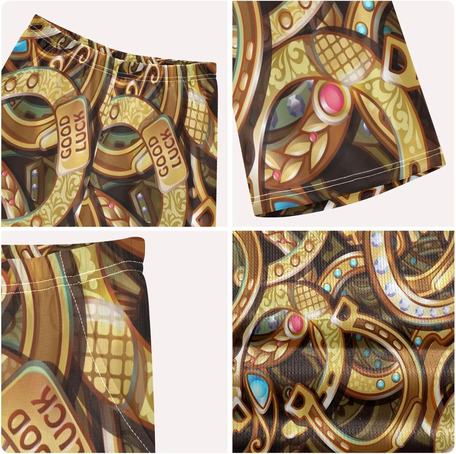 Exnundod Boys Shorts Set Cartoon Bright Gold Horseshoes Athletic Short Sets Basketball Casual Kids Summer Outfits 6-14Y