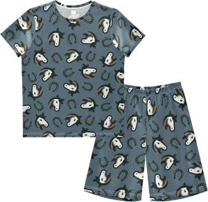 Exnundod Boys Shorts Set Country Style Horse Horseshoe Athletic Short Sets Basketball Casual Kids Summer Outfits 6-14Y