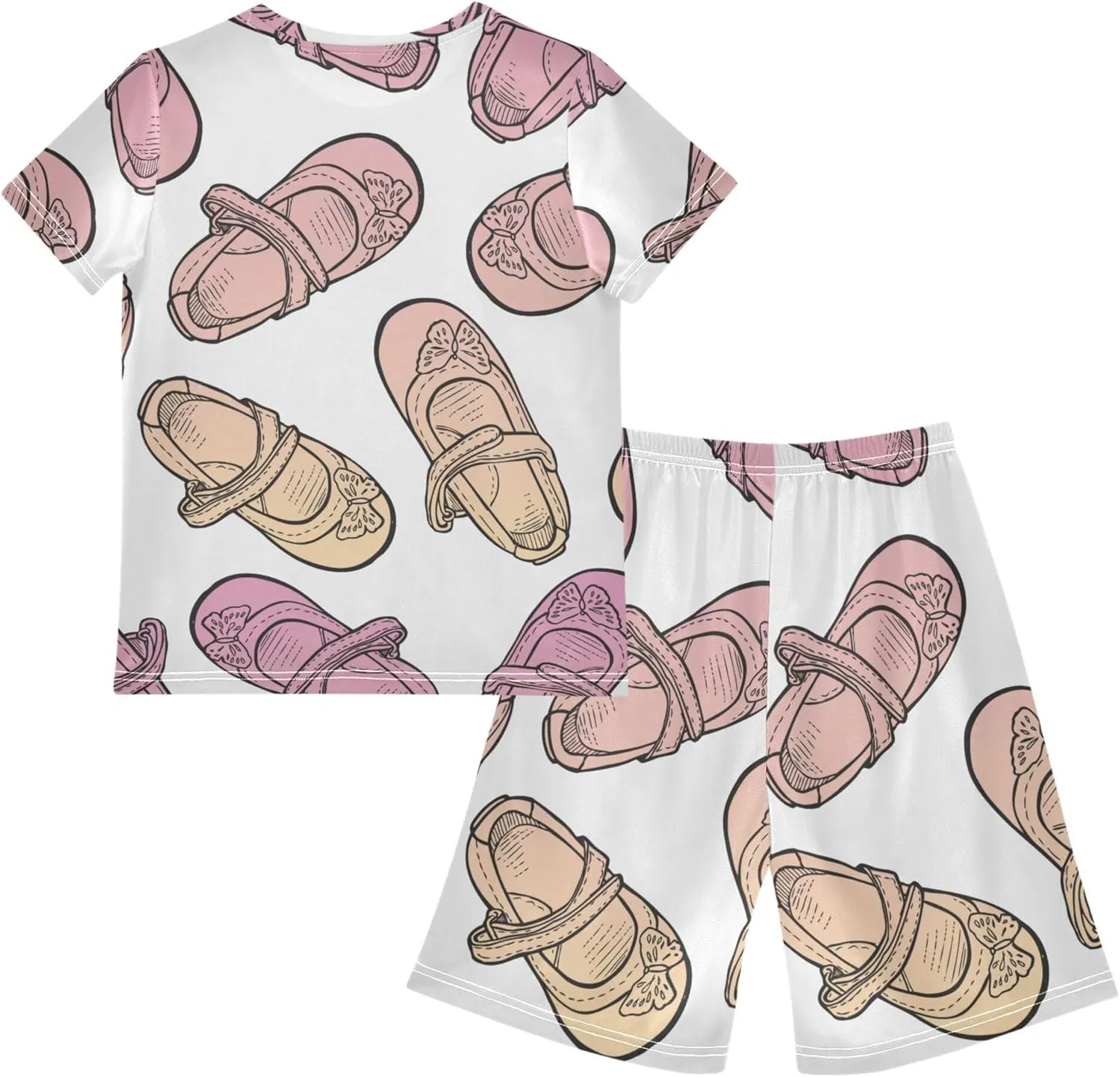 Exnundod Boys Shorts Set Cute Shoes Pattern Athletic Short Sets Basketball Casual Kids Summer Outfits 6-14Y