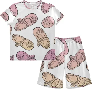Exnundod Boys Shorts Set Cute Shoes Pattern Athletic Short Sets Basketball Casual Kids Summer Outfits 6-14Y