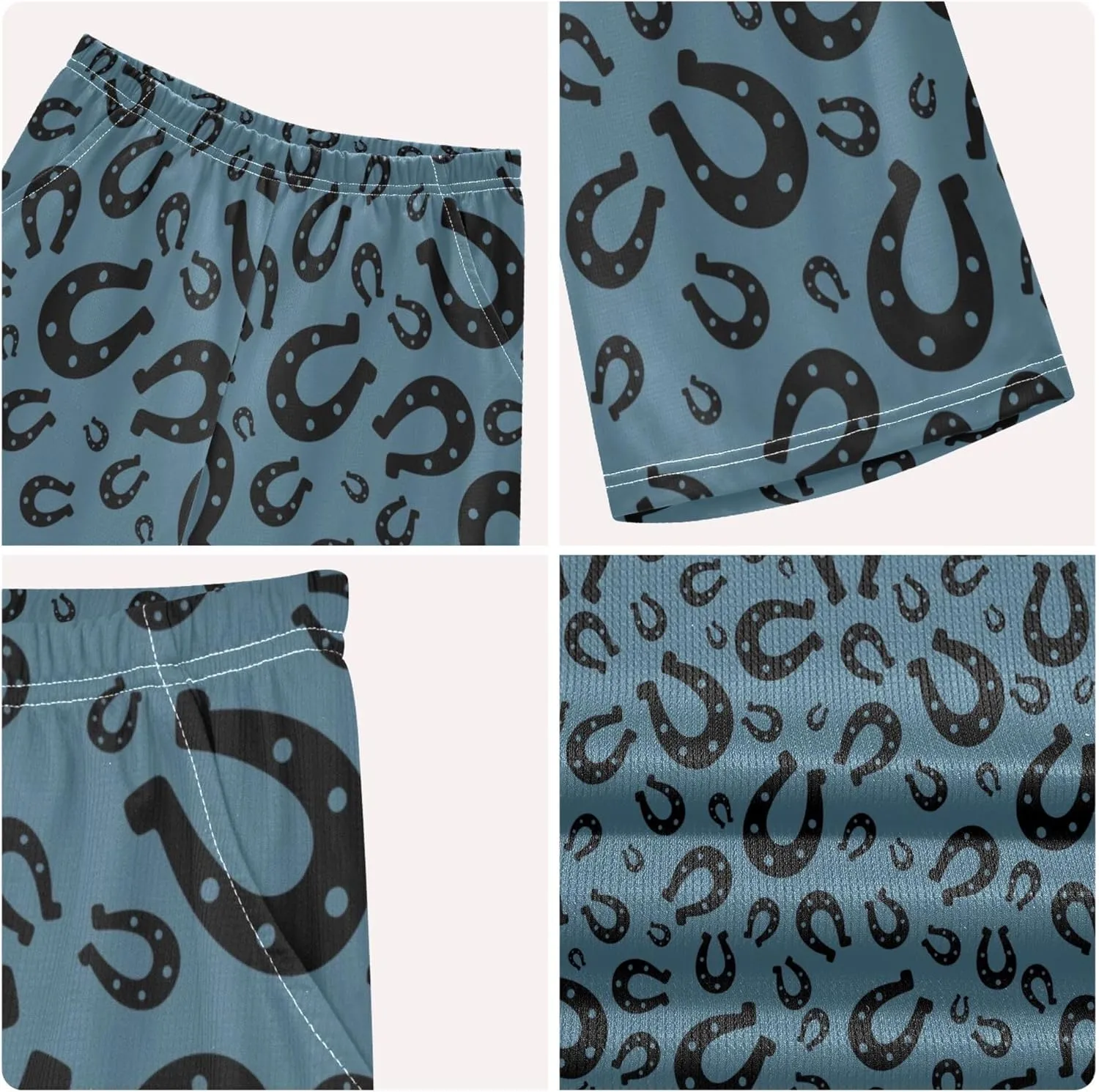 Exnundod Boys Shorts Set Lucky Horseshoe Silhouette Athletic Short Sets Basketball Casual Kids Summer Outfits 6-14Y