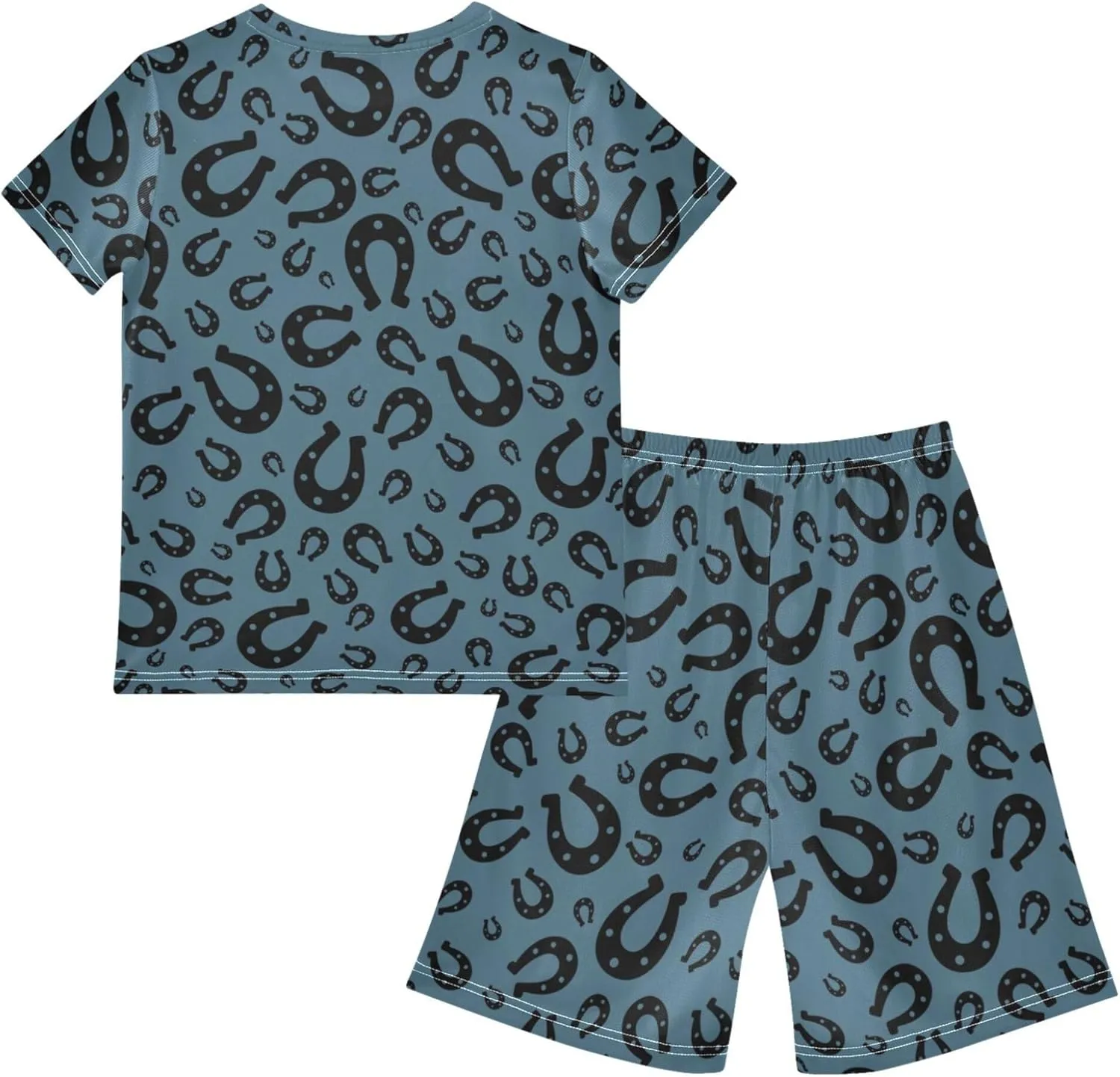 Exnundod Boys Shorts Set Lucky Horseshoe Silhouette Athletic Short Sets Basketball Casual Kids Summer Outfits 6-14Y