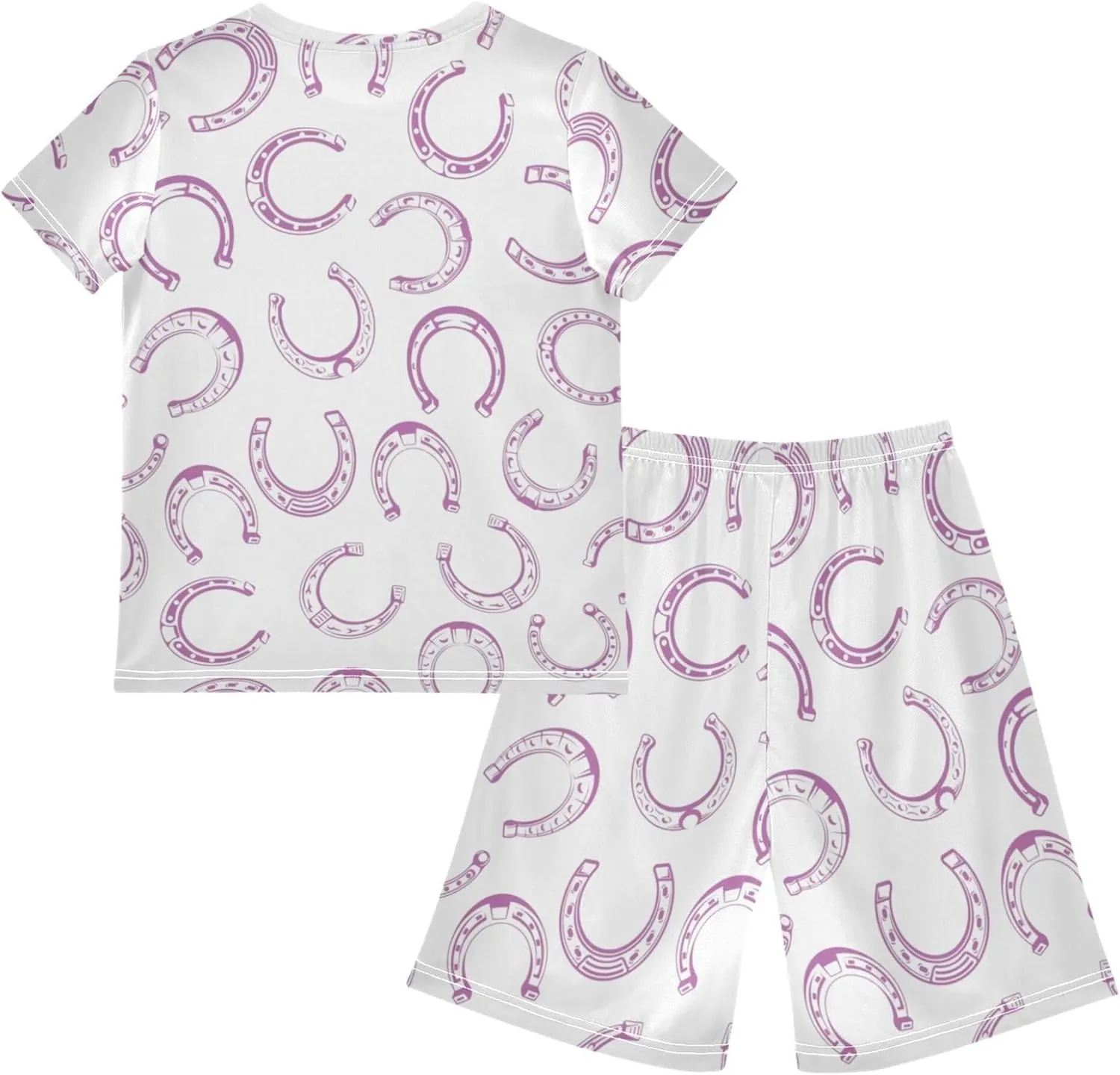 Exnundod Boys Shorts Set Pink Horseshoe Pattern Athletic Short Sets Basketball Casual Kids Summer Outfits 6-14Y