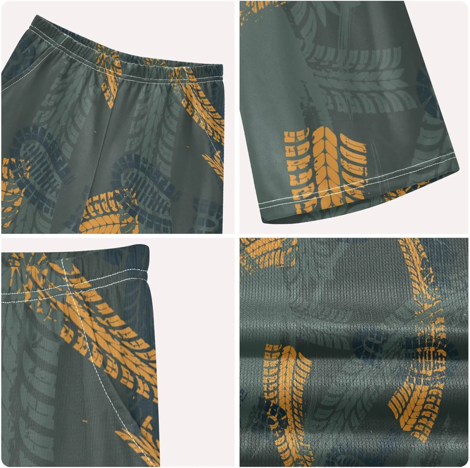 Exnundod Boys Shorts Set Tire Tracks Shoes Print Athletic Short Sets Basketball Casual Kids Summer Outfits 6-14Y