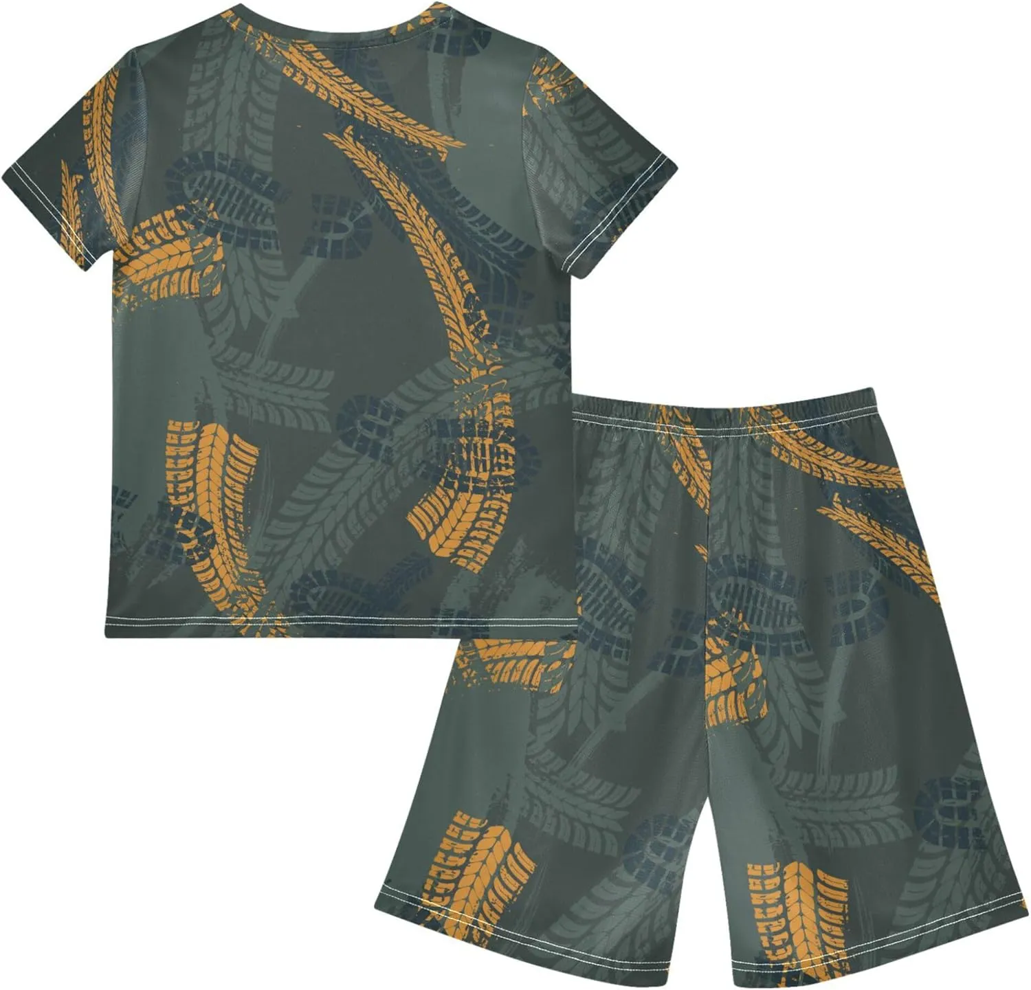 Exnundod Boys Shorts Set Tire Tracks Shoes Print Athletic Short Sets Basketball Casual Kids Summer Outfits 6-14Y