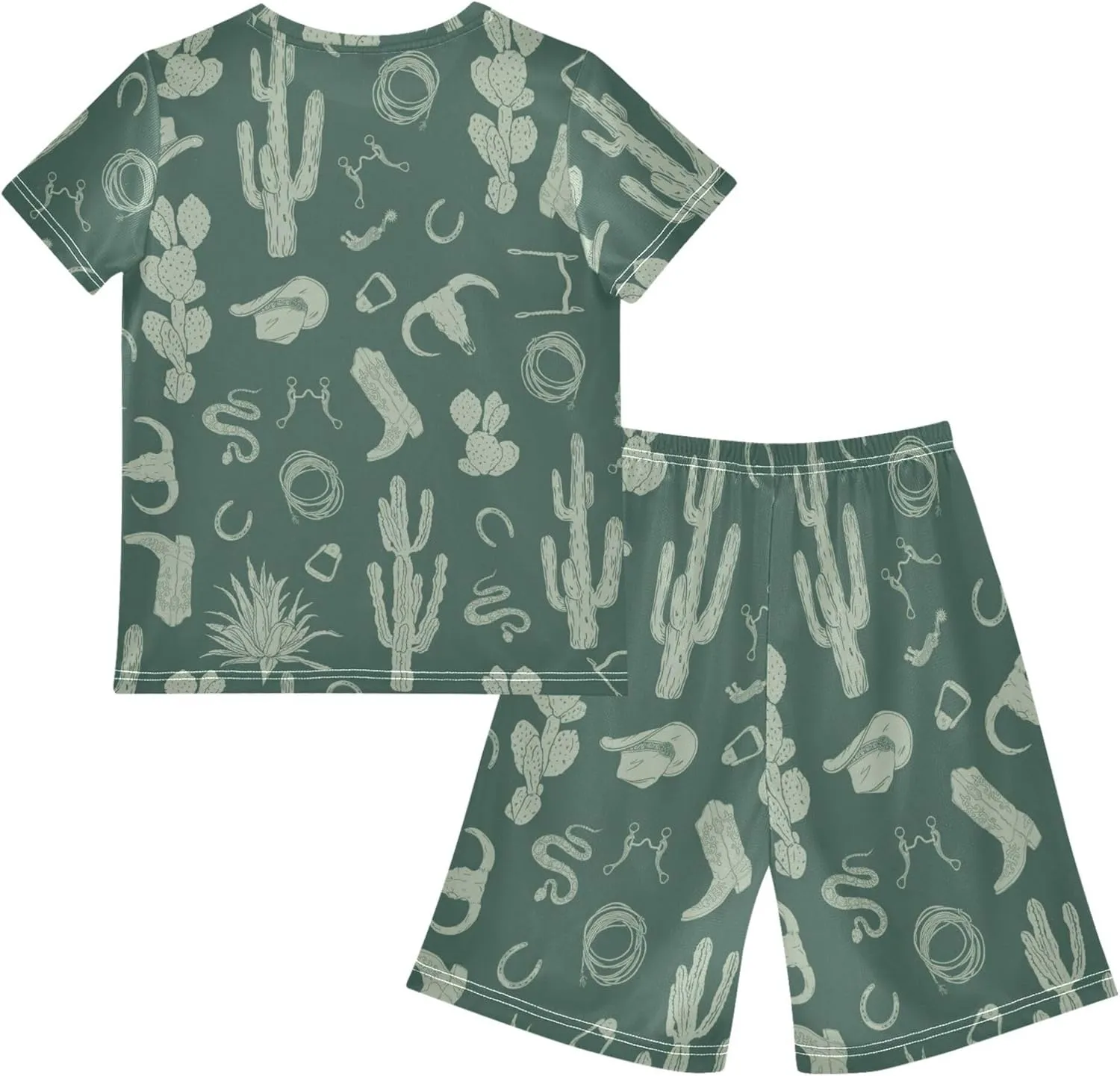 Exnundod Boys Shorts Set Western Pattern Horseshoes Athletic Short Sets Basketball Casual Kids Summer Outfits 6-14Y
