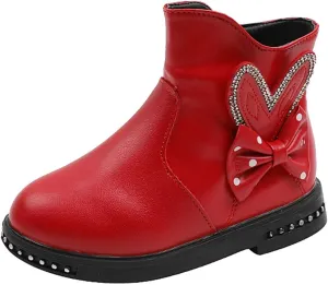 Fashion Autumn Winter Girls Boots Low Heel Flat Bottom Non Slip Bowknot Solid Side Zipper Comfortable Youth Booties