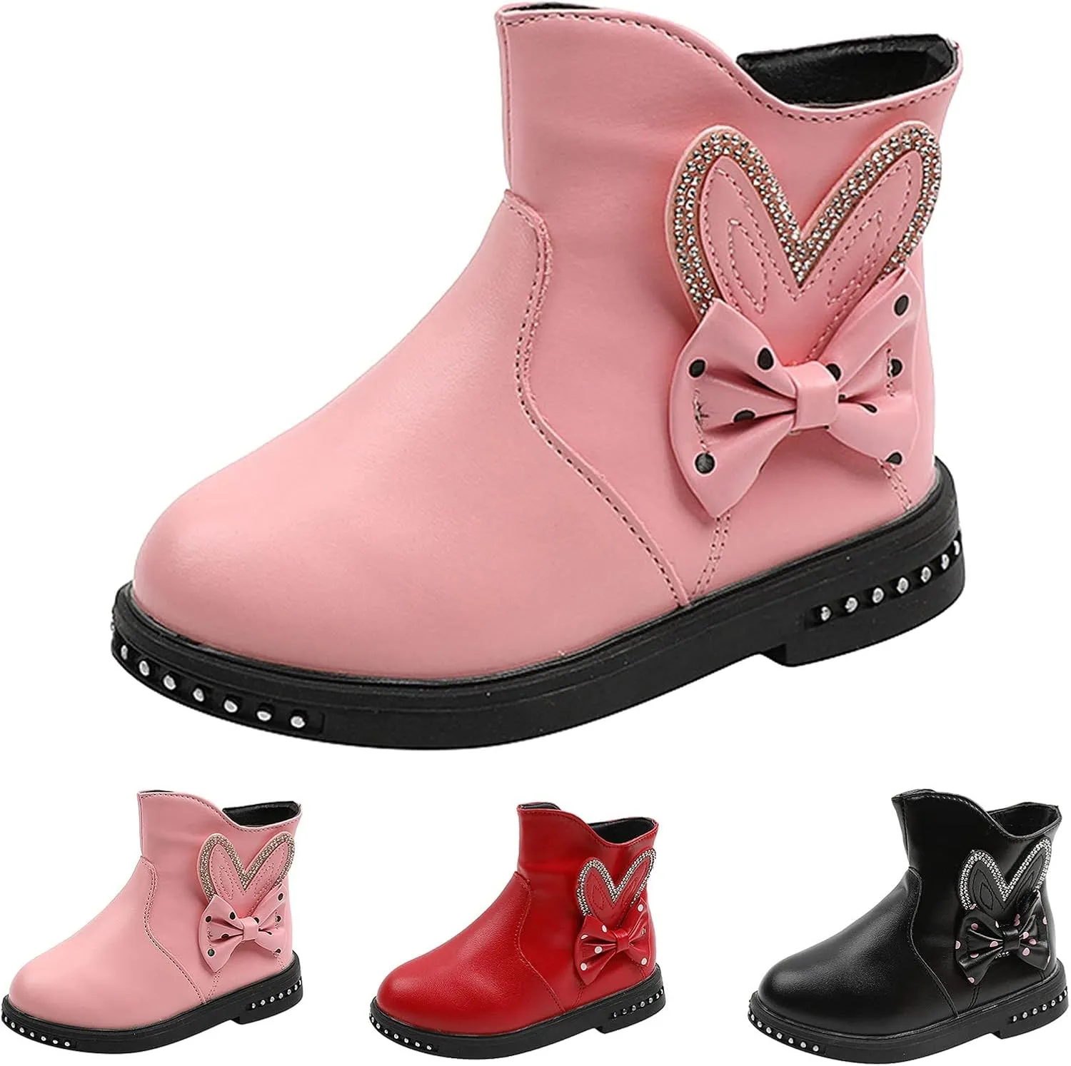 Fashion Autumn Winter Girls Boots Low Heel Flat Bottom Non Slip Bowknot Solid Side Zipper Comfortable Youth Booties