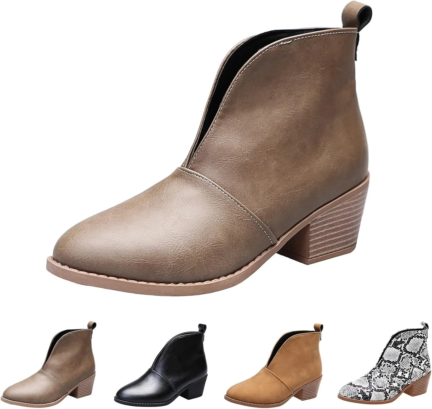Fashionable Casual Short Boots Women Shoes Comfortable Ankle Boots Pointed Toe Chunky and Low Heels Lightweight