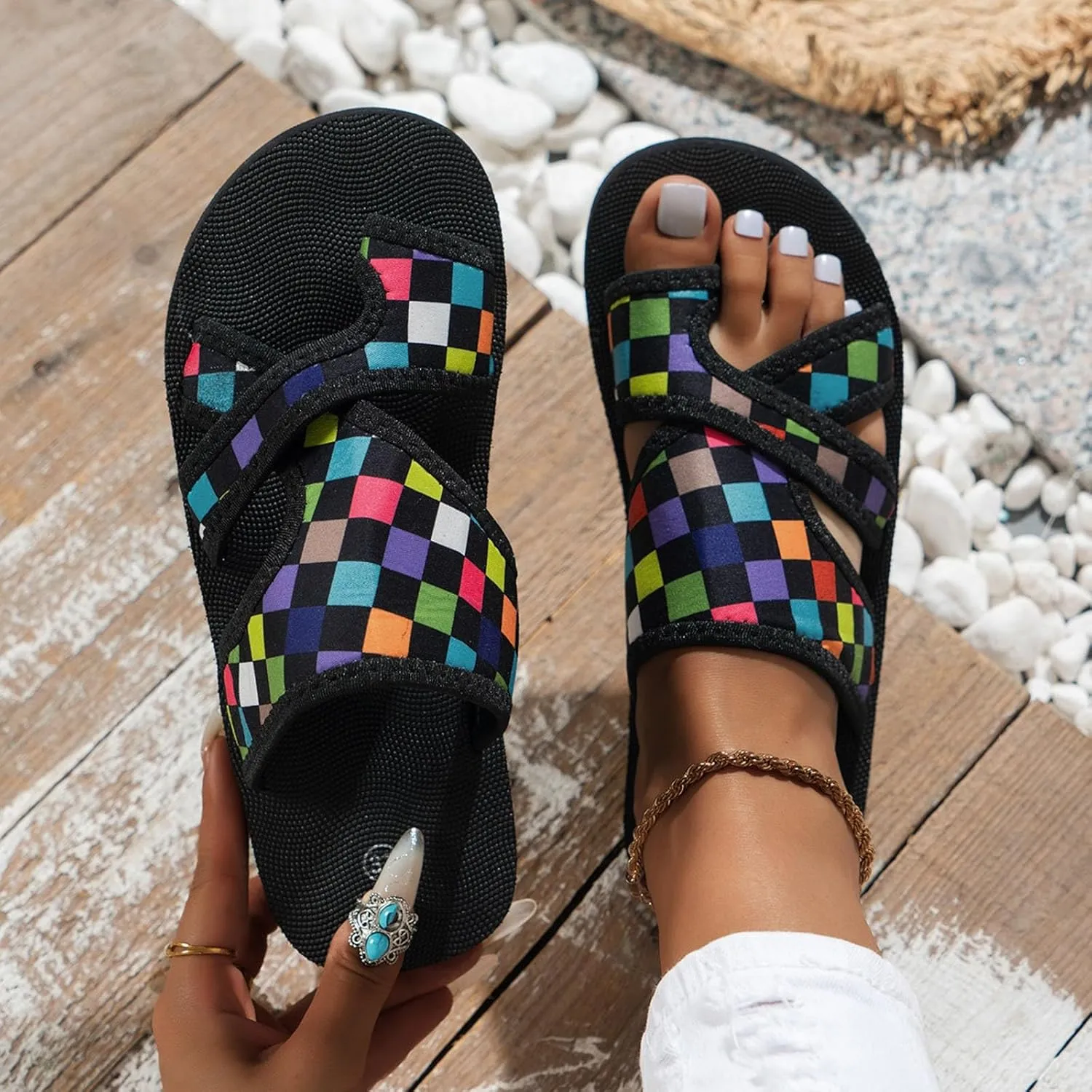 Flat Soled Thick Soled Women's Shoes Fashionable And Casual Outer Wear Toe Beach Stitching Open for Women Sandals