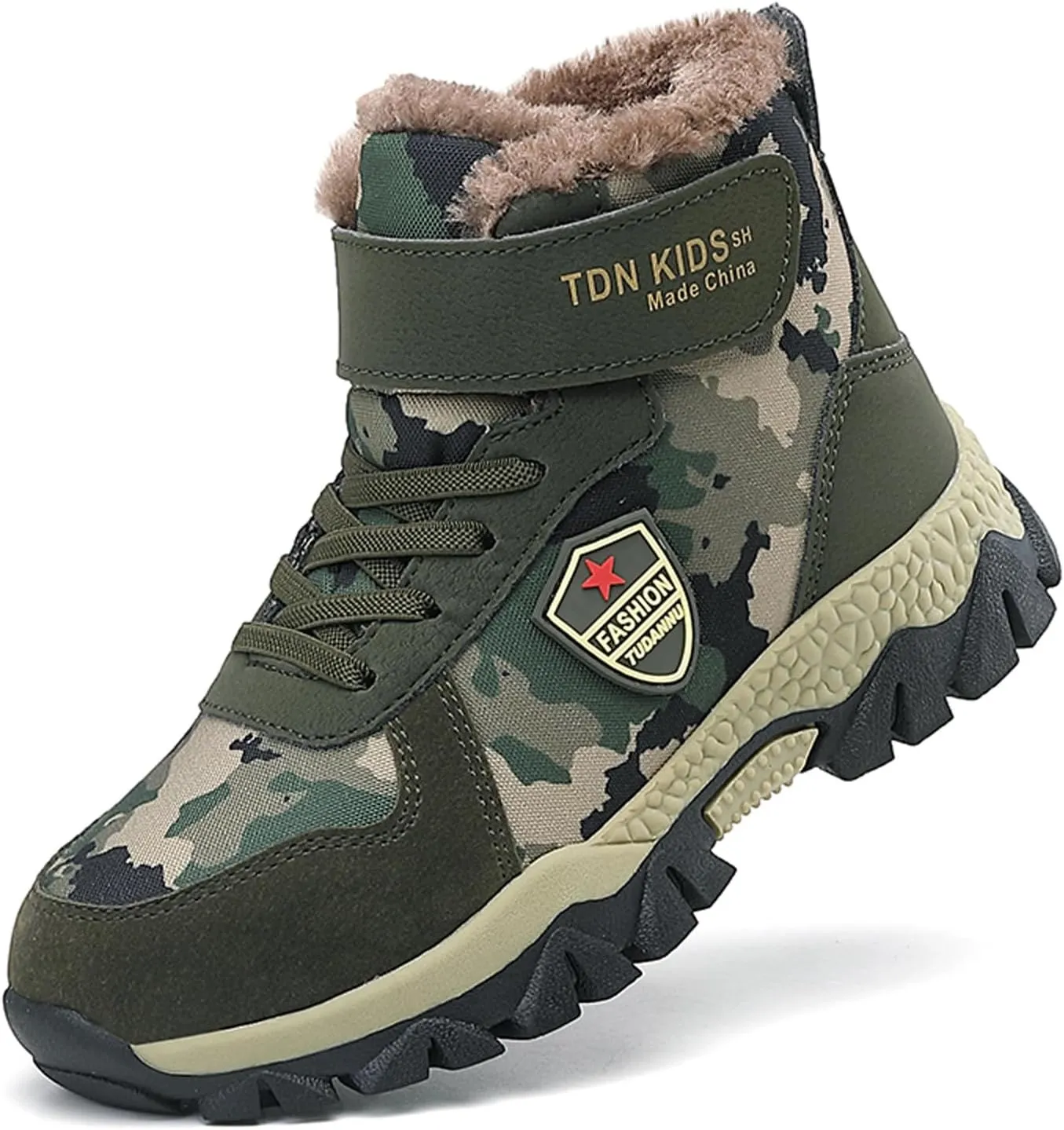 FLIOZY Kids Hiking Boots Boys Camouflage Walking Climbing Sneaker Outdoor Non-slip Warm Winter Snow Boots
