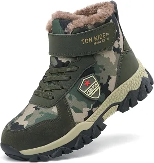 FLIOZY Kids Hiking Boots Boys Camouflage Walking Climbing Sneaker Outdoor Non-slip Warm Winter Snow Boots