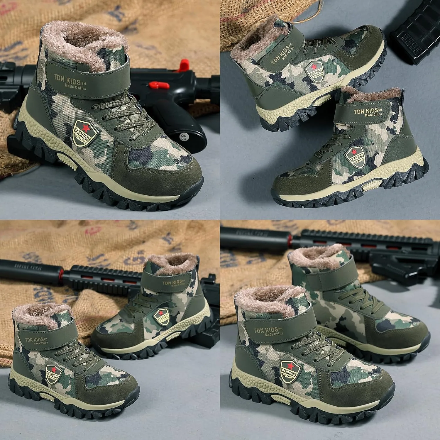 FLIOZY Kids Hiking Boots Boys Camouflage Walking Climbing Sneaker Outdoor Non-slip Warm Winter Snow Boots