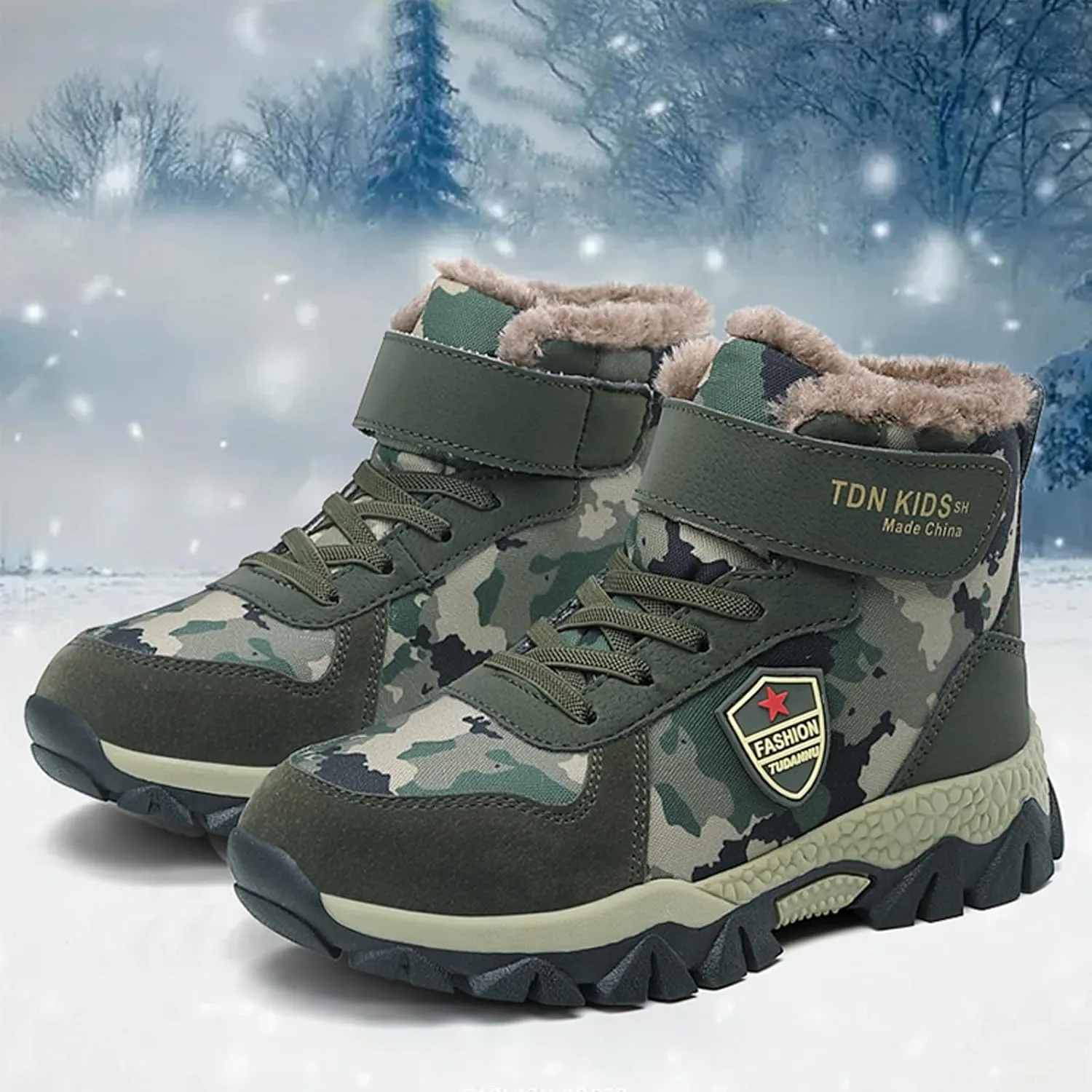 FLIOZY Kids Hiking Boots Boys Camouflage Walking Climbing Sneaker Outdoor Non-slip Warm Winter Snow Boots