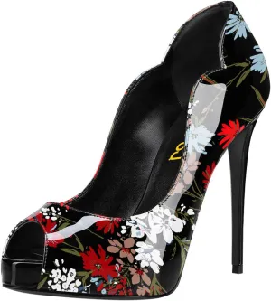FSJ Women Classic Peep Toe Platform Pumps Sexy Stiletto High Heels Slip On Patent Leather Basic Pumps Wedding Party Dress Shoes Size 4-16 US