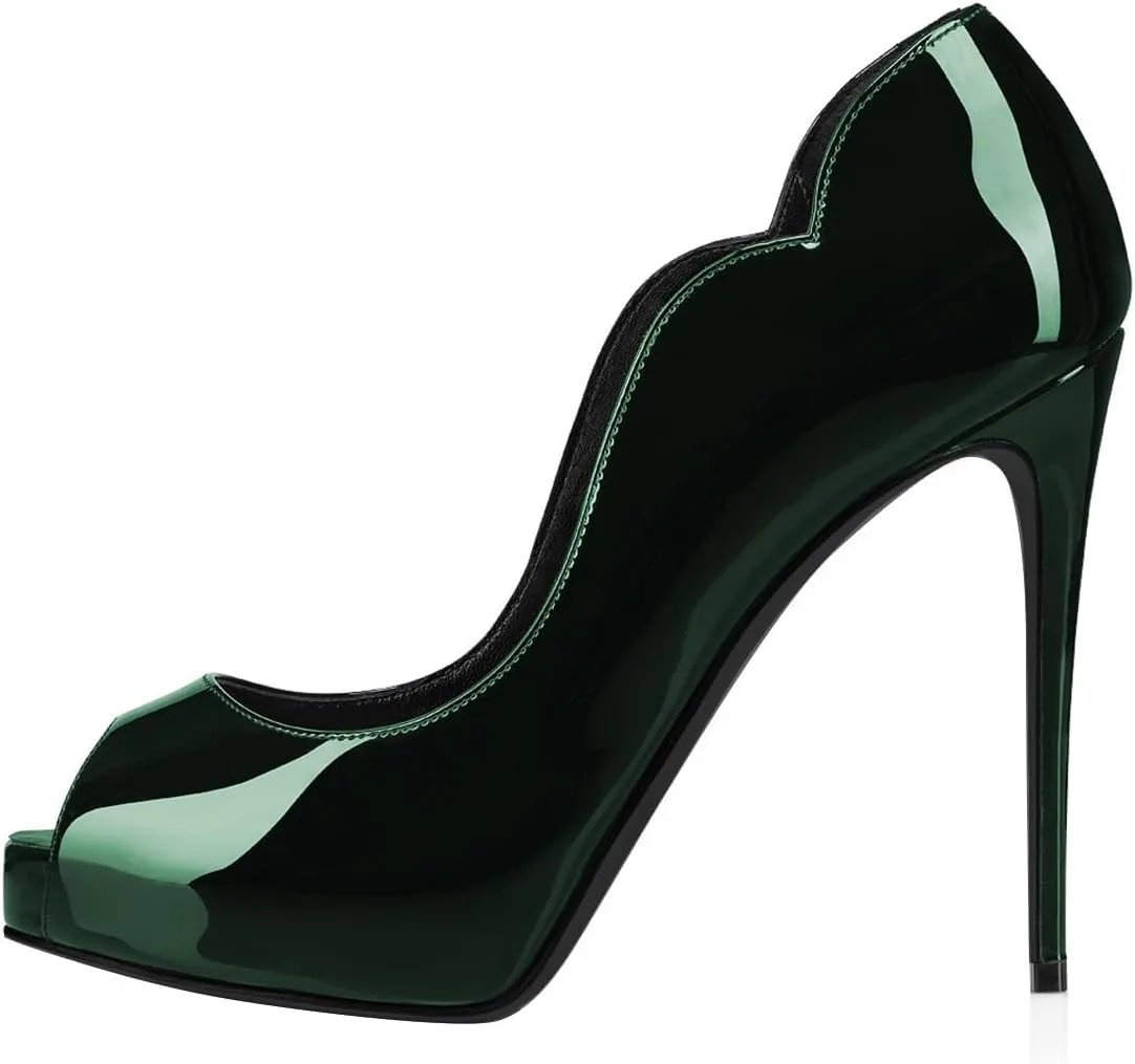 FSJ Women Classic Peep Toe Platform Pumps Sexy Stiletto High Heels Slip On Patent Leather Basic Pumps Wedding Party Dress Shoes Size 4-16 US